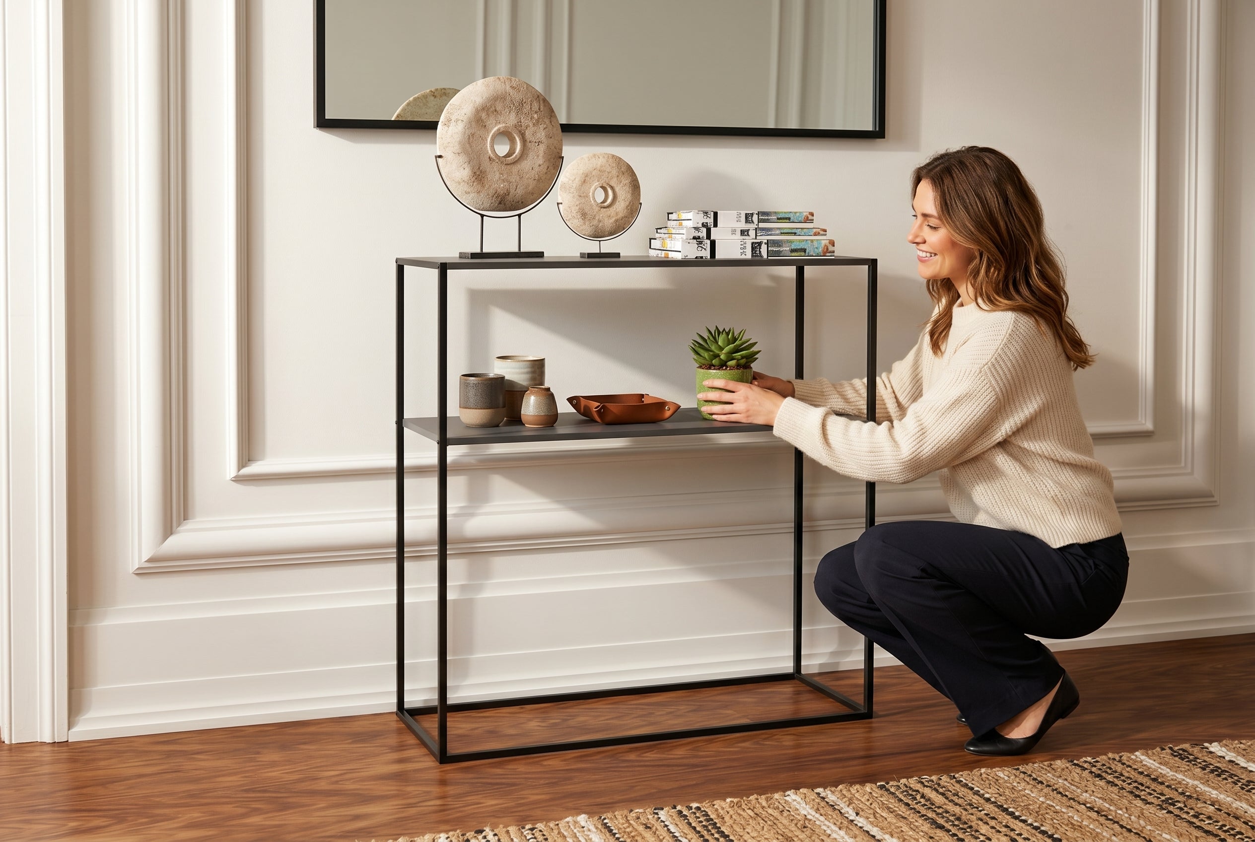 CONSOLE TABLE METAL 28" BLACK 2-TIER-Consoles-DECOROLALA