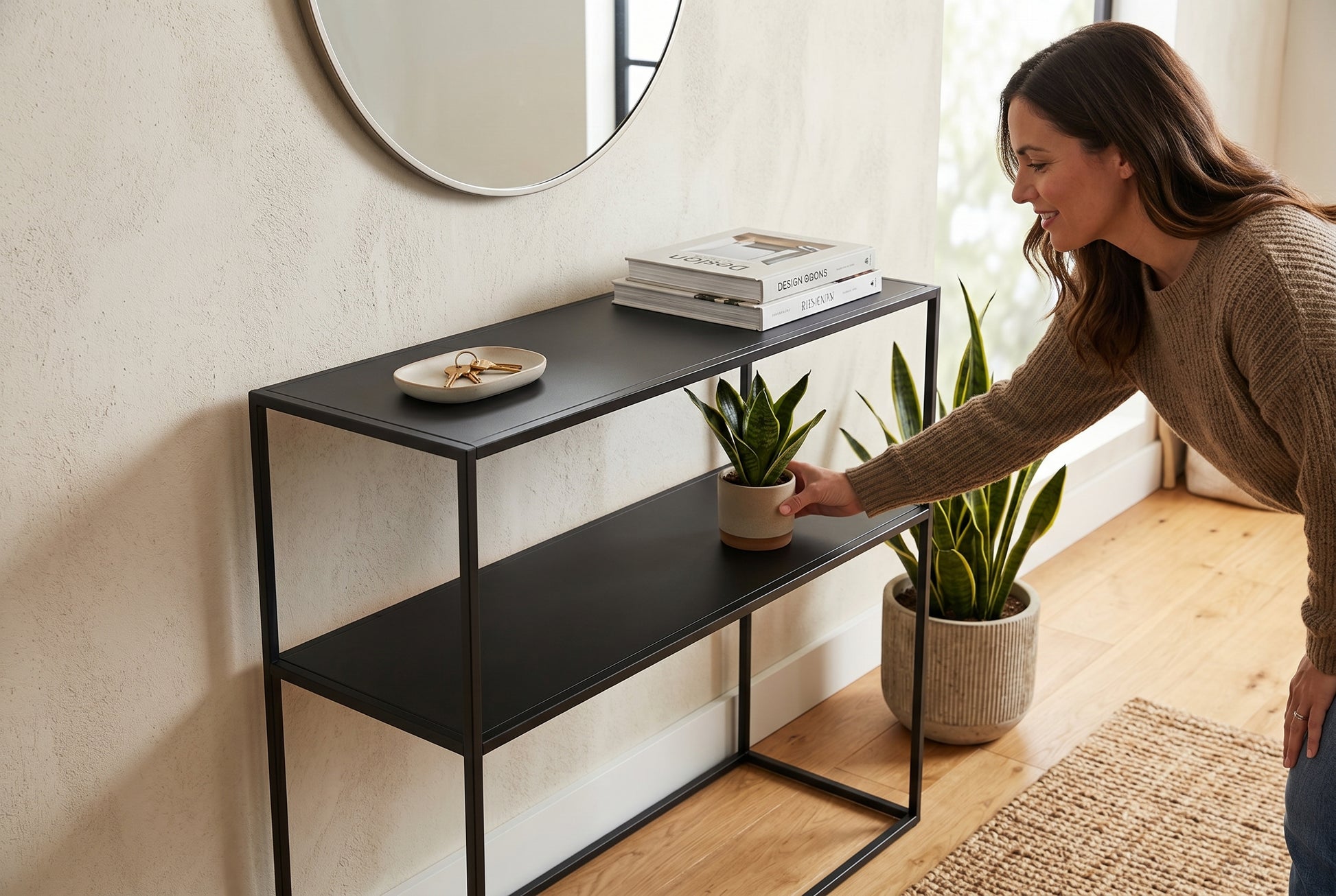 CONSOLE TABLE METAL 28" BLACK 2-TIER-Consoles-DECOROLALA