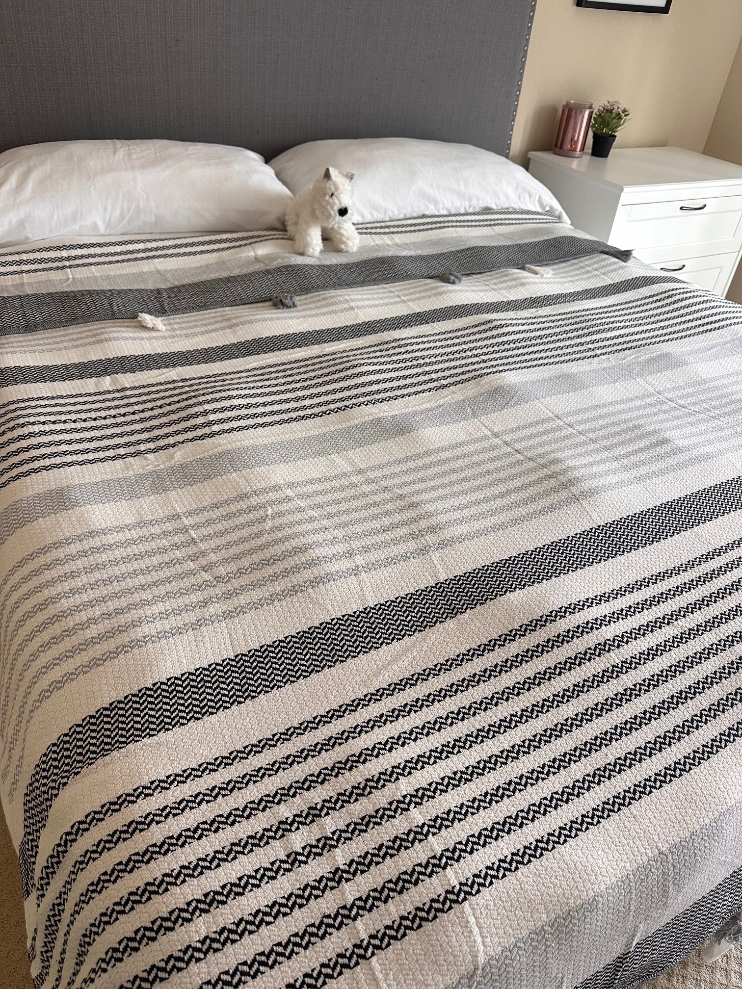 COTTON BEDSPREAD POMMOMS 110X118 BLACK-Bedspread-DECOROLALA
