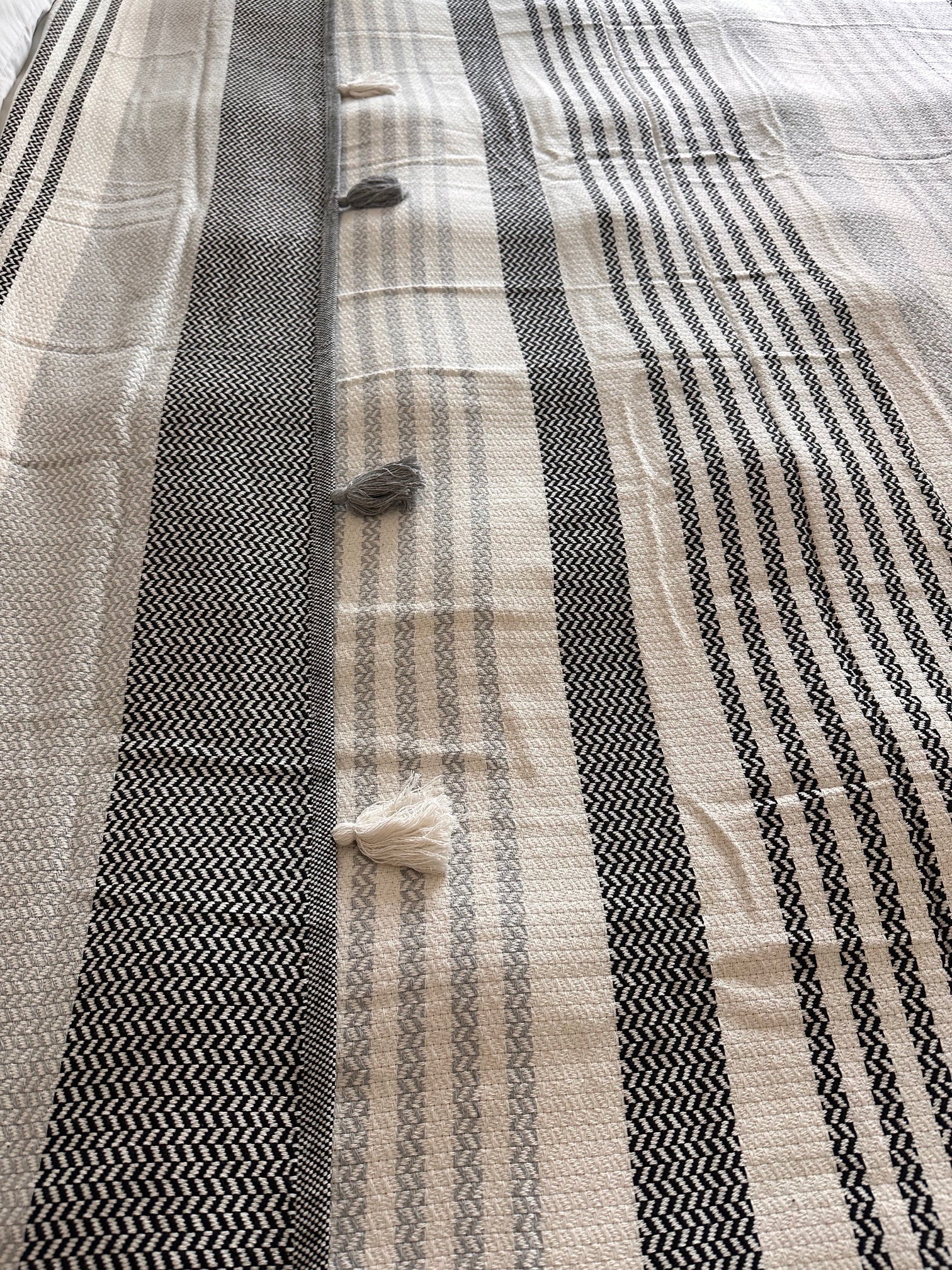 COTTON BEDSPREAD POMMOMS 110X118 BLACK-Bedspread-DECOROLALA