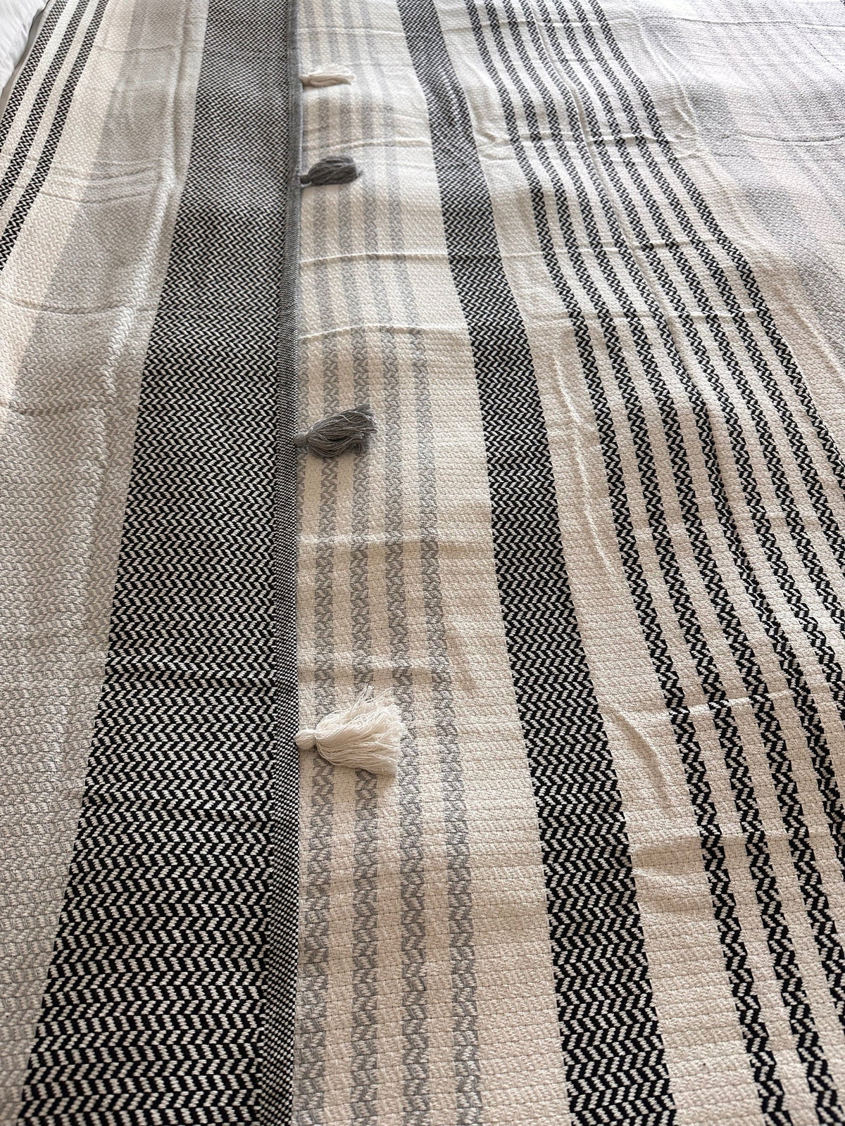 COTTON BEDSPREAD POMMOMS 110X118 BLACK-Bedspreads-DECOROLALA
