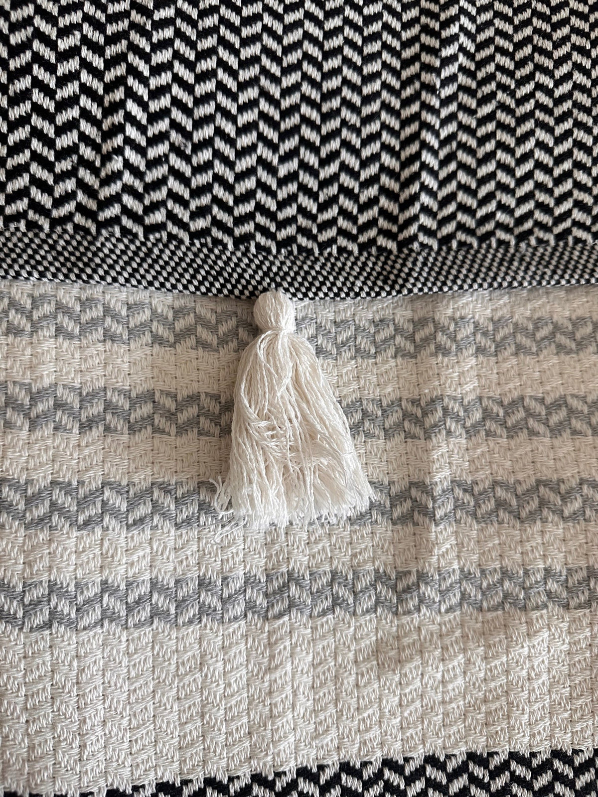 COTTON BEDSPREAD POMMOMS 110X118 BLACK-Bedspreads-DECOROLALA