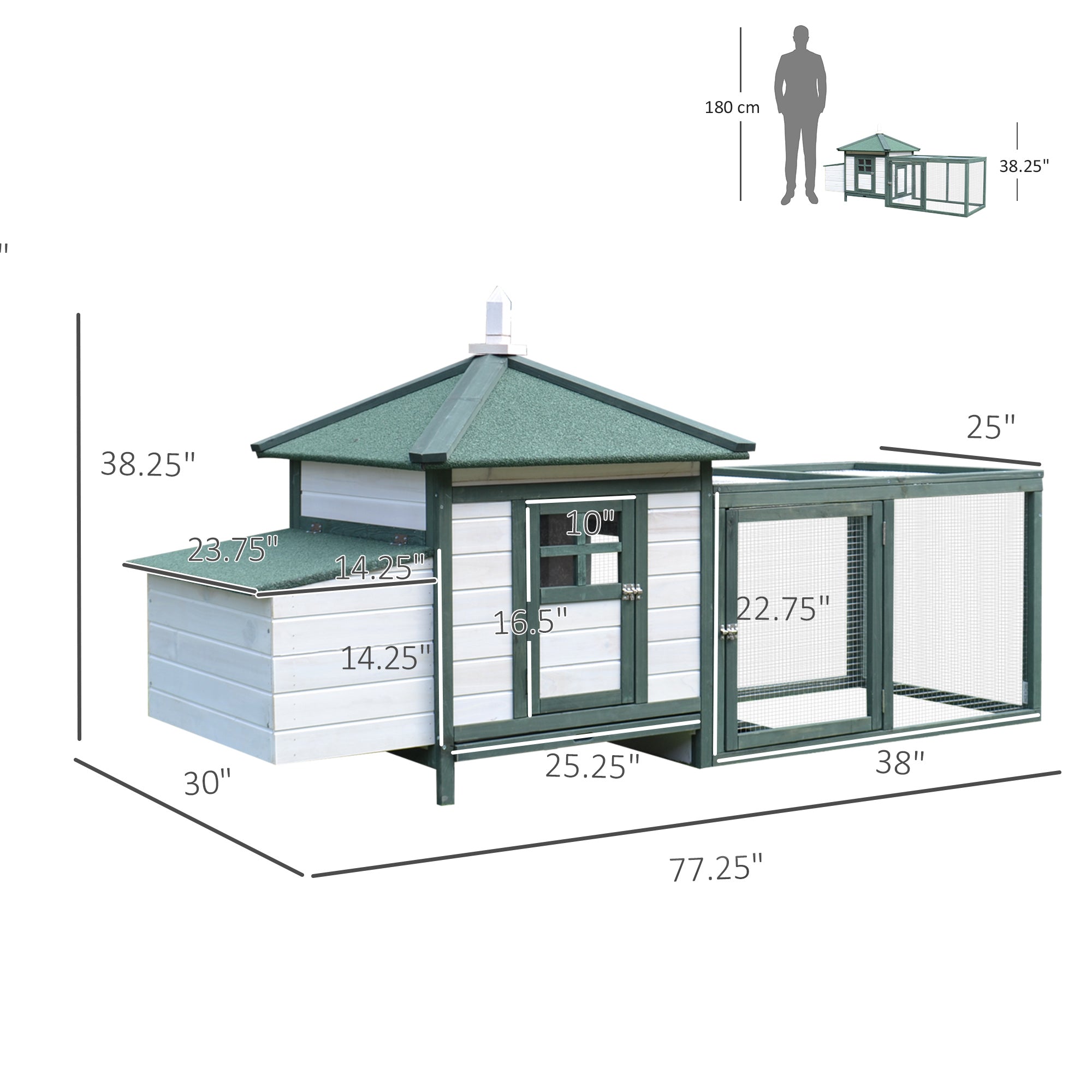 77" Chicken Coop Hen House Rabbit Hutch Poultry Cage Pen Outdoor Backyard with Nesting Box Run Green