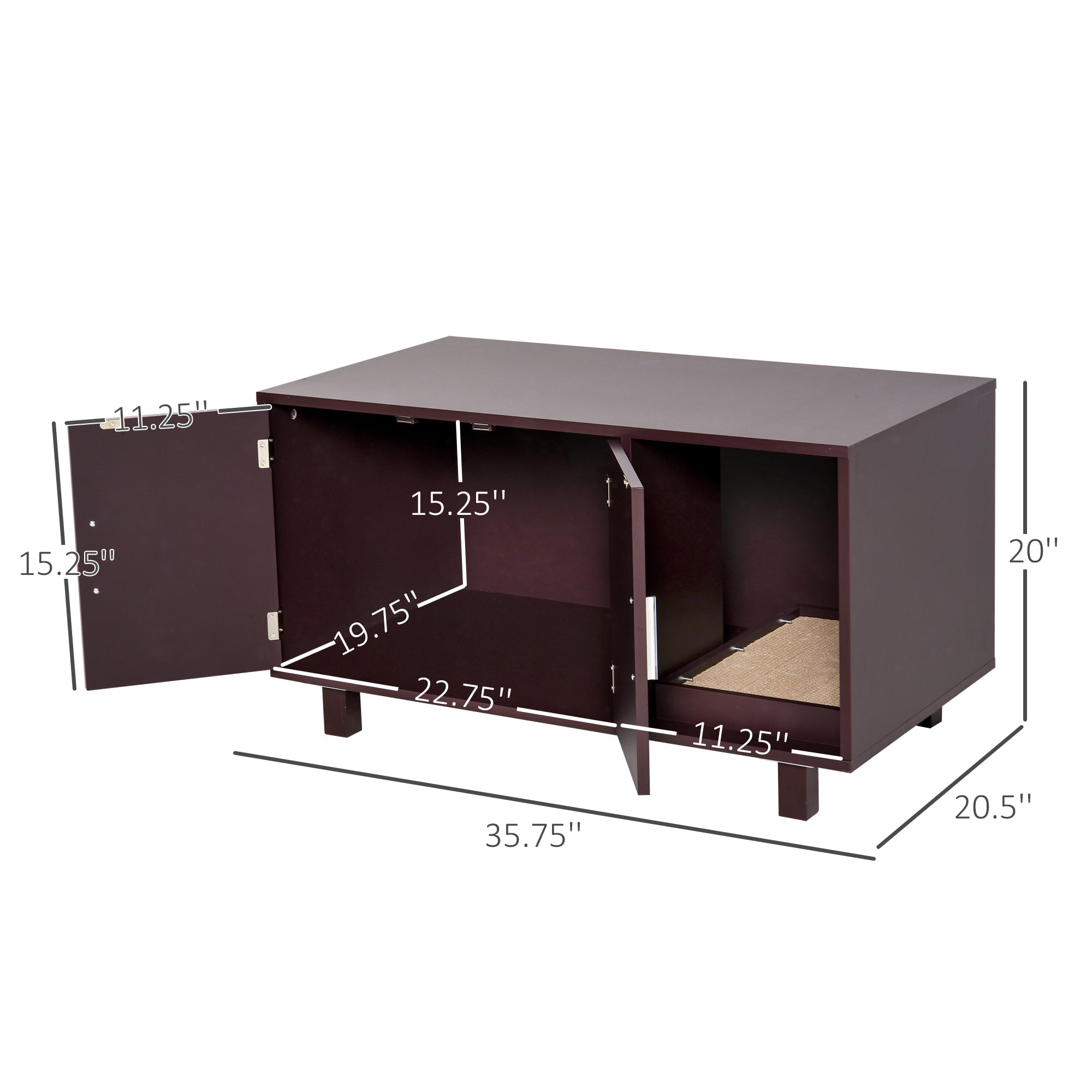 Meuble cache-litière pour chat, meuble à litière dissimulé, maison pour chat et table d’appoint avec espace toilettes et tapis à griffer, pour chats et chatons d’intérieur, 36" x 20.5" x 20", marron