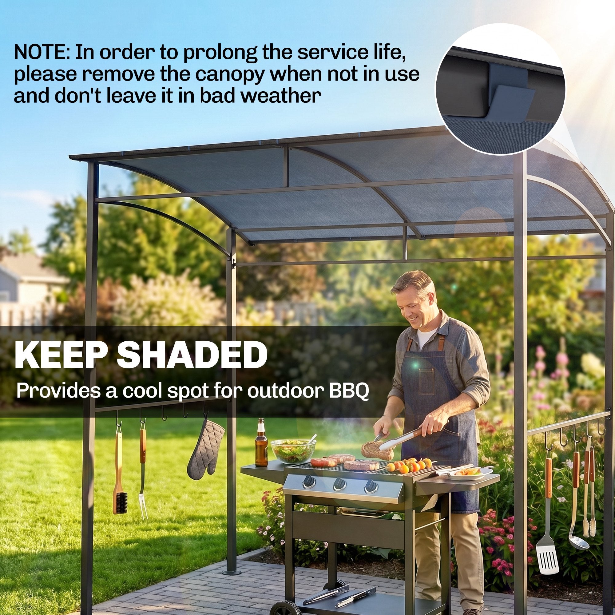 7' x 5' BBQ Grill Gazebo - Grey Steel Frame Canopy