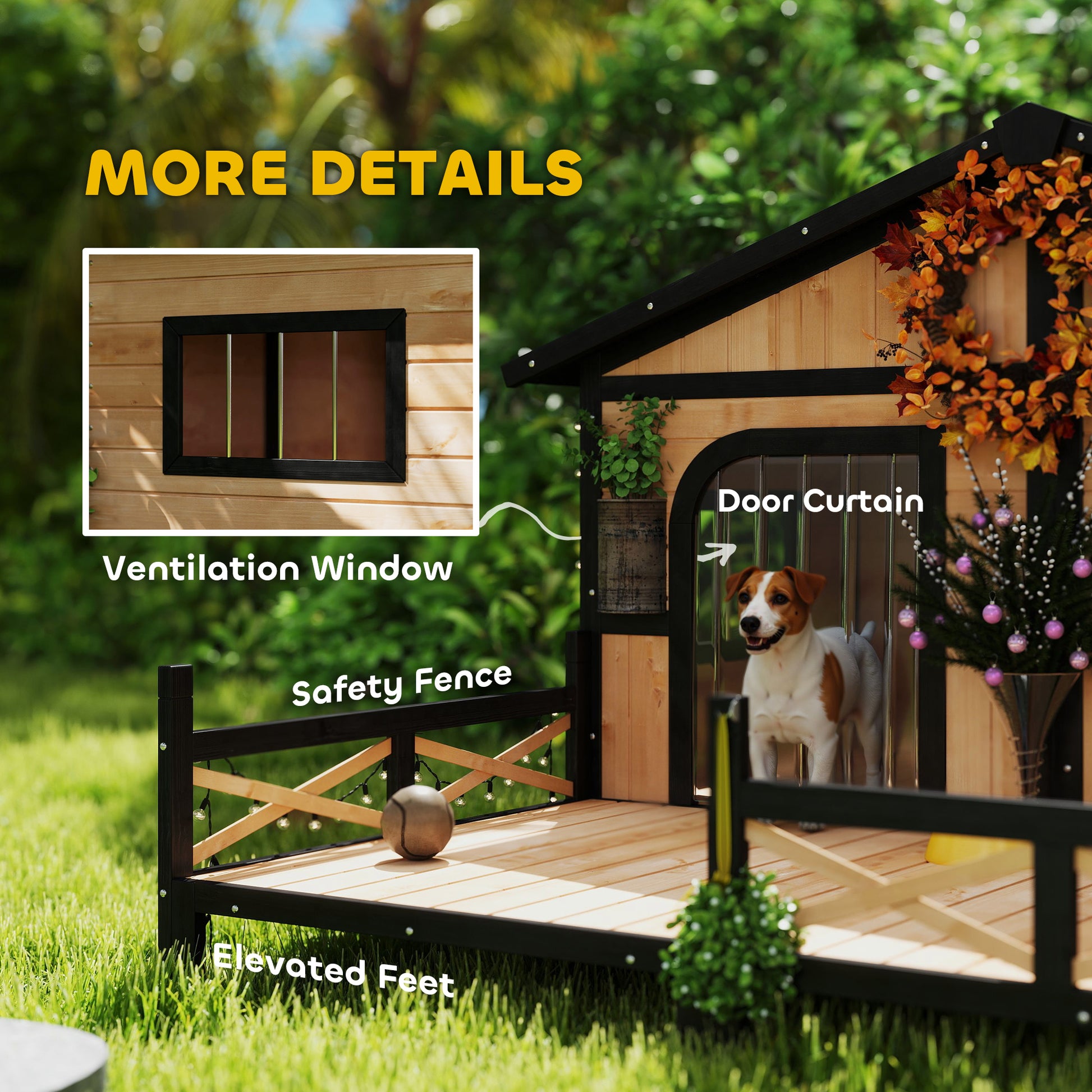 Cabin-Style Wood Dog House with Porch Deck - Beige-DECOROLALA