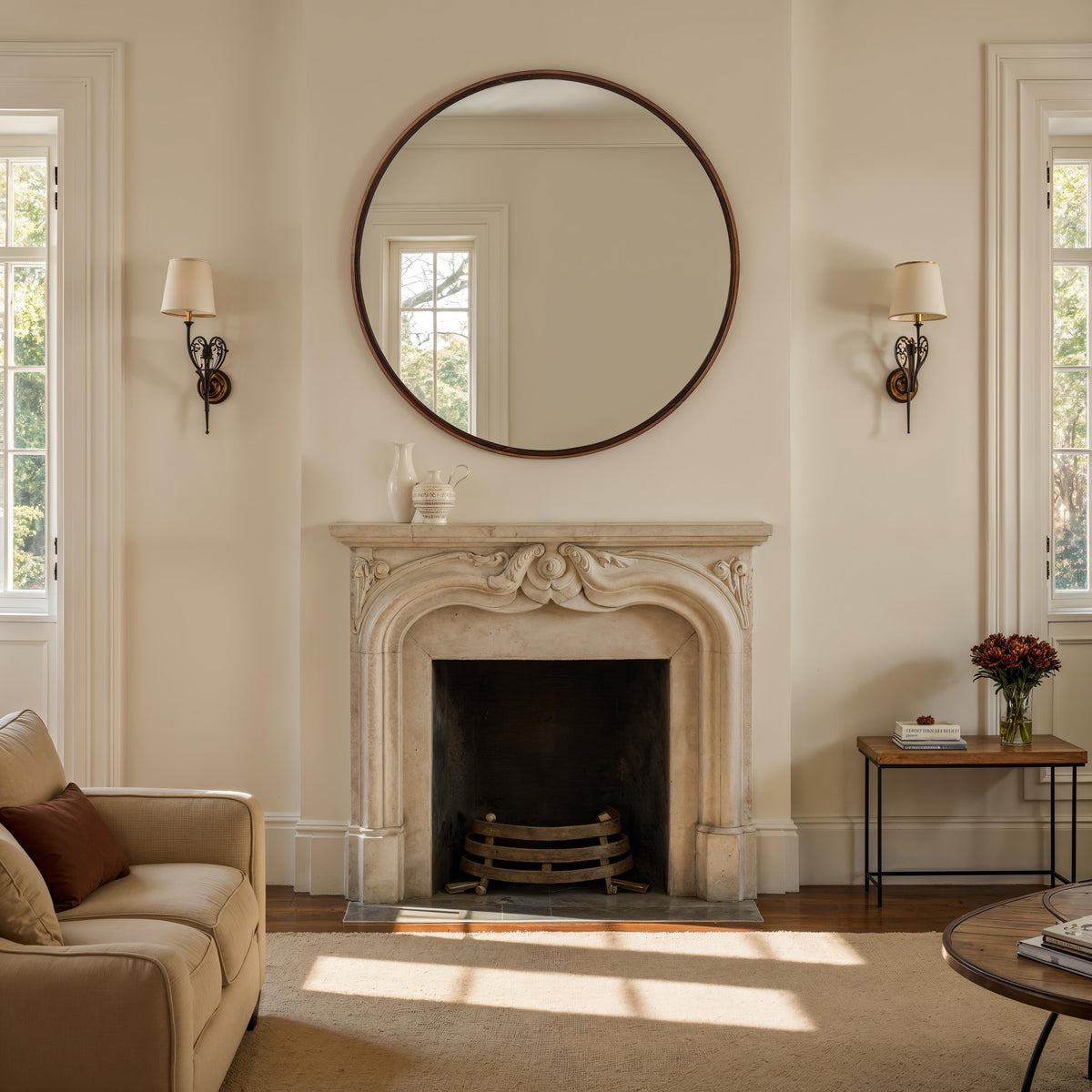 Cabiria 36" H x 36" W Wall Mirror, Brown-Mirrors-DECOROLALA