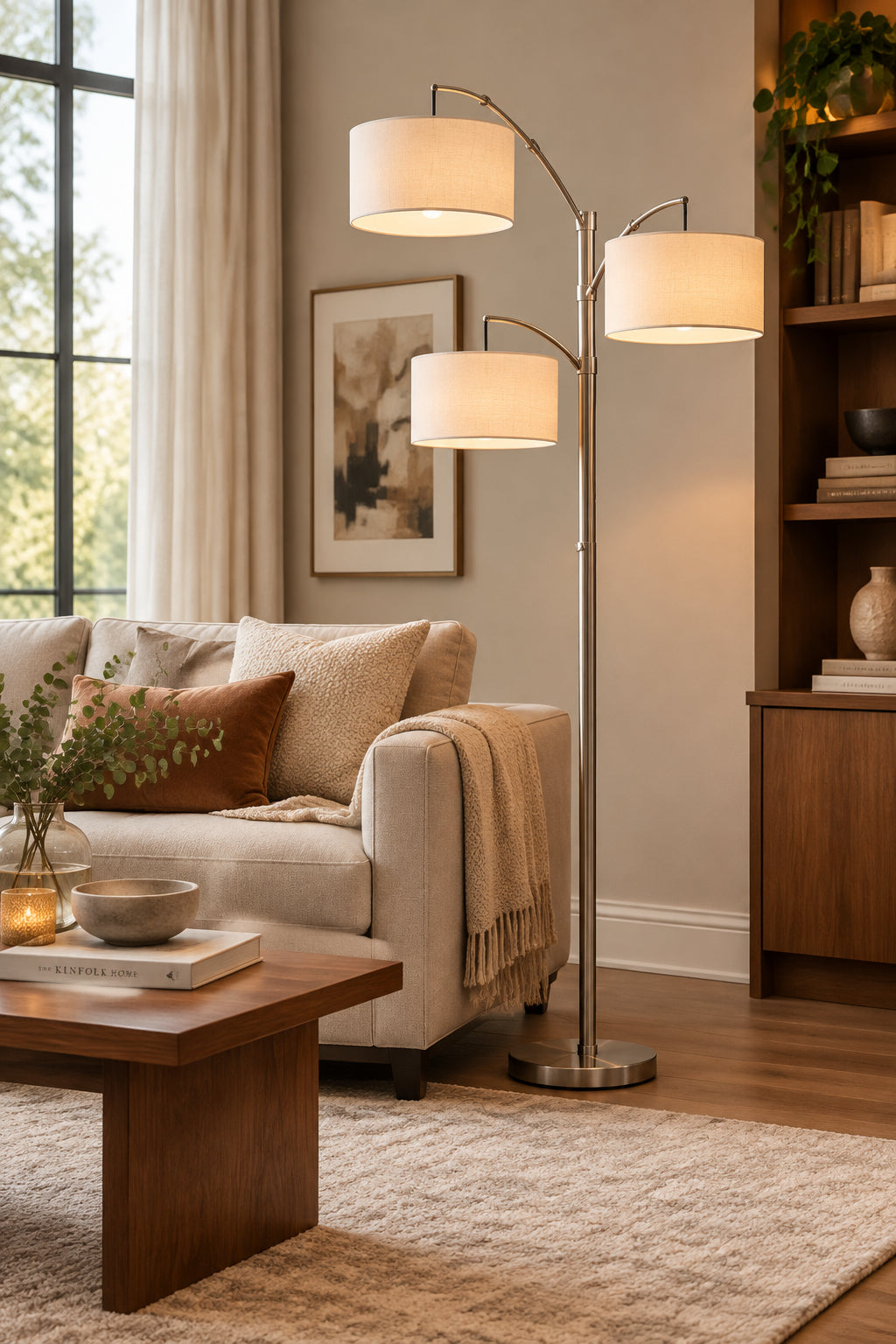 Cabo Arc Floor Lamp 82" 3-Arm Brushed Steel-Lighting-DECOROLALA