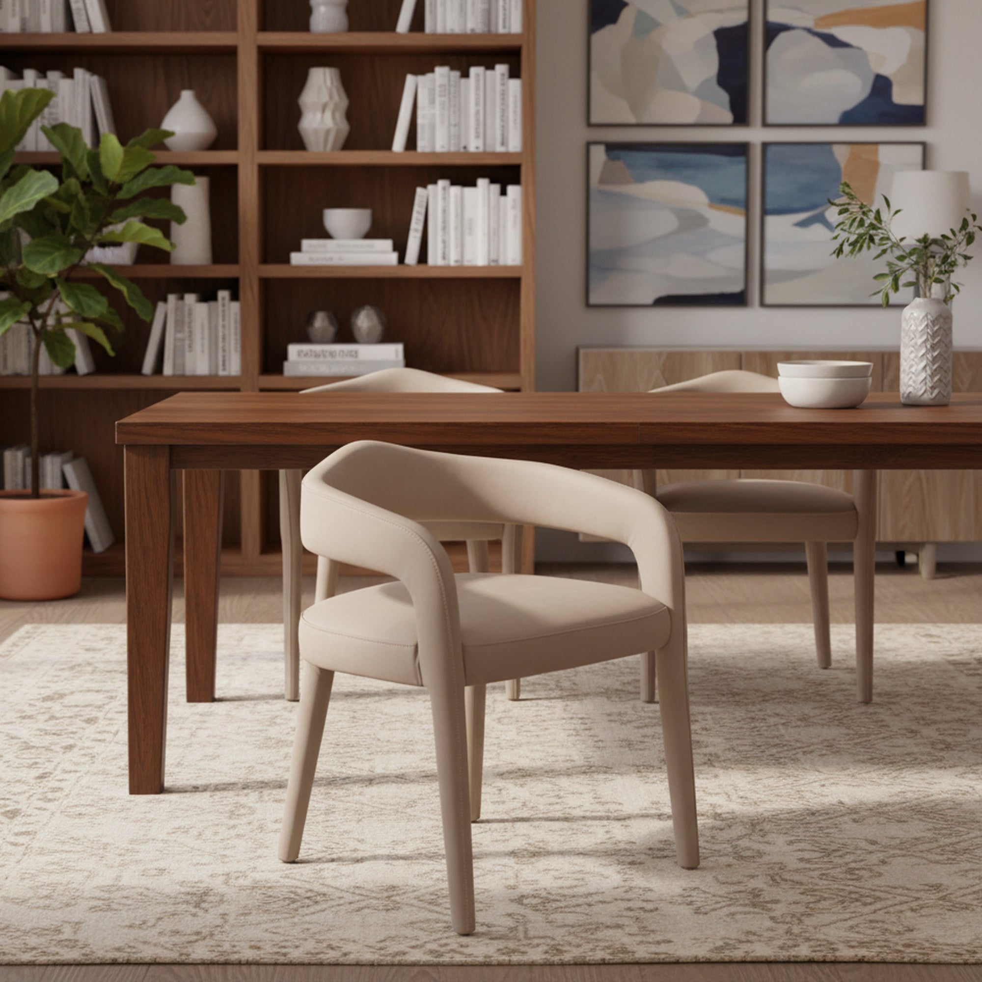Caden Dining Chair - Beige Vintage Faux Leather Upholstered-DECOROLALA