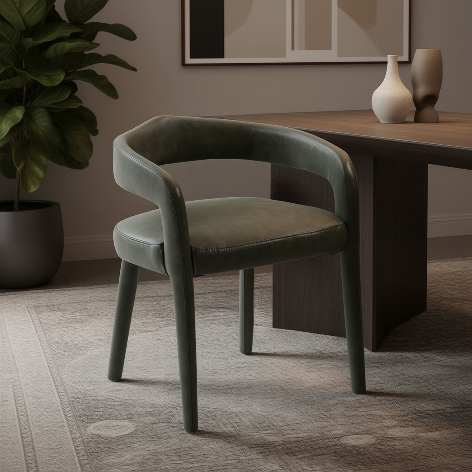 Caden Dining Chair - Moss Green Vintage Faux Leather-DECOROLALA