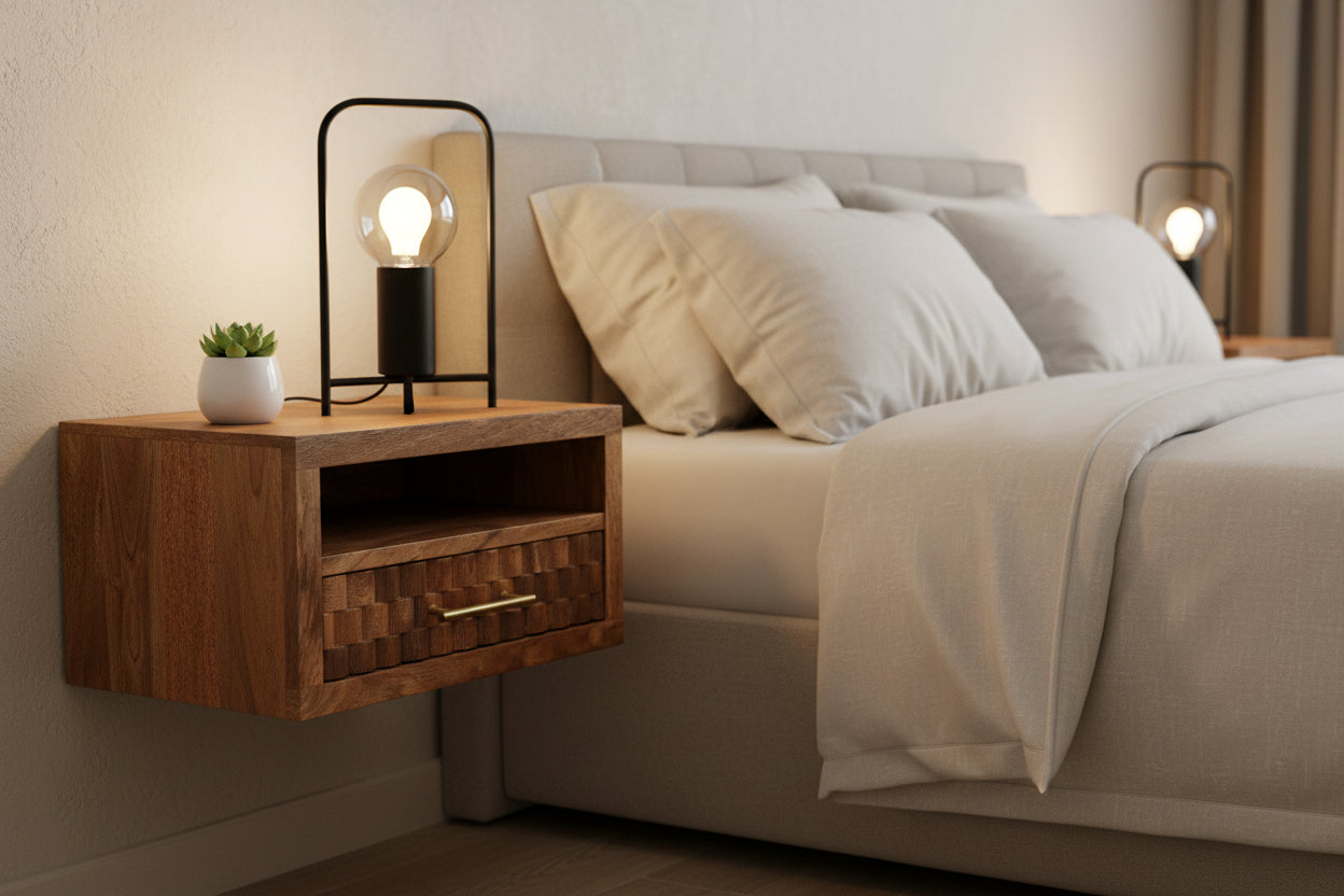 Cadiz Carved Bedside Table - Solid Mango Wood Golden Teak-Nightstand-DECOROLALA