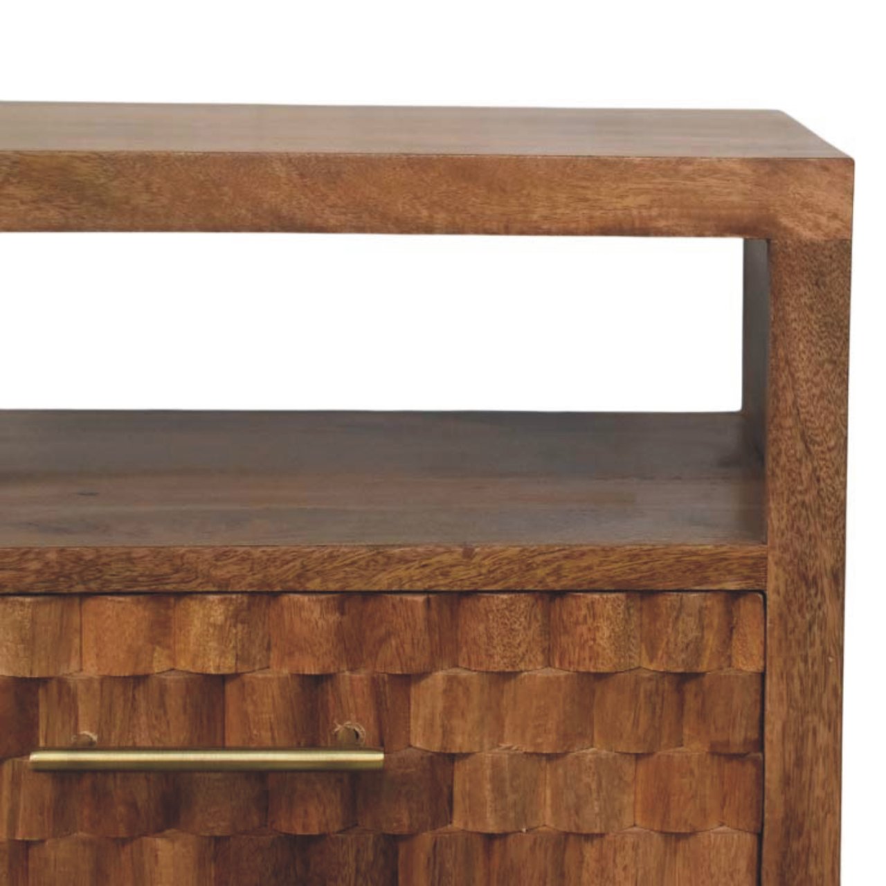 Cadiz Carved Open-Shelf Bedside - Golden Teak Solid Mango Wood-Nightstand-DECOROLALA
