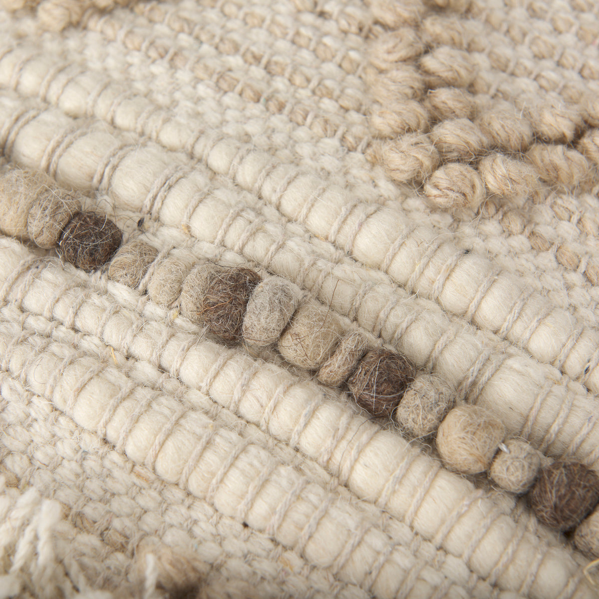 Caela Beige/Brown Wool, Cotton and Felt Popcorn Stitch Square Pouf-Poufs-DECOROLALA