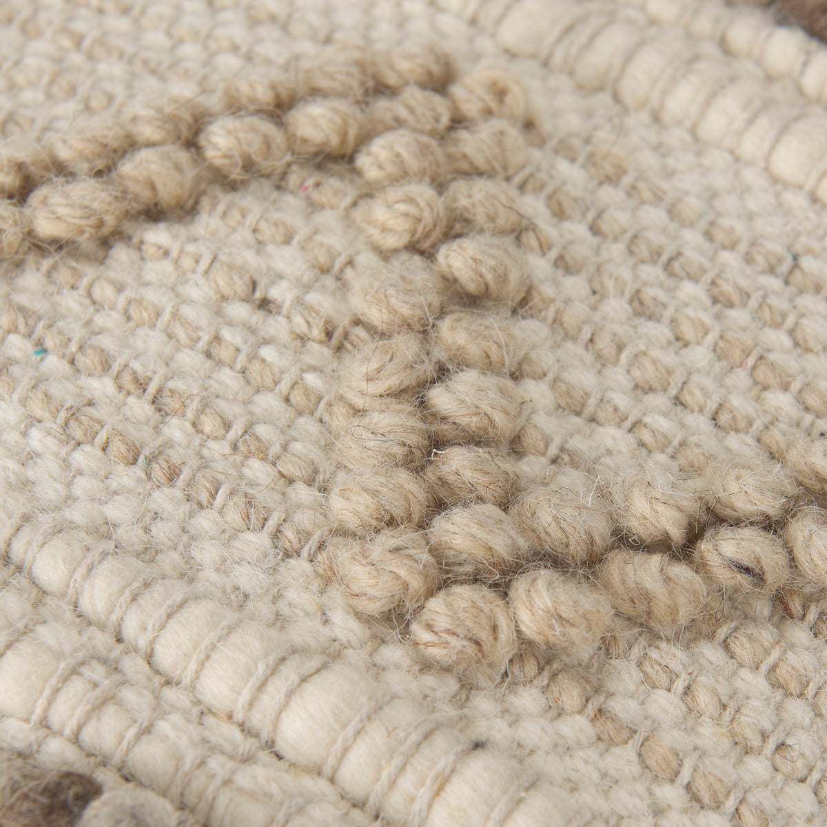 Caela Beige/Brown Wool, Cotton and Felt Popcorn Stitch Square Pouf-Poufs-DECOROLALA