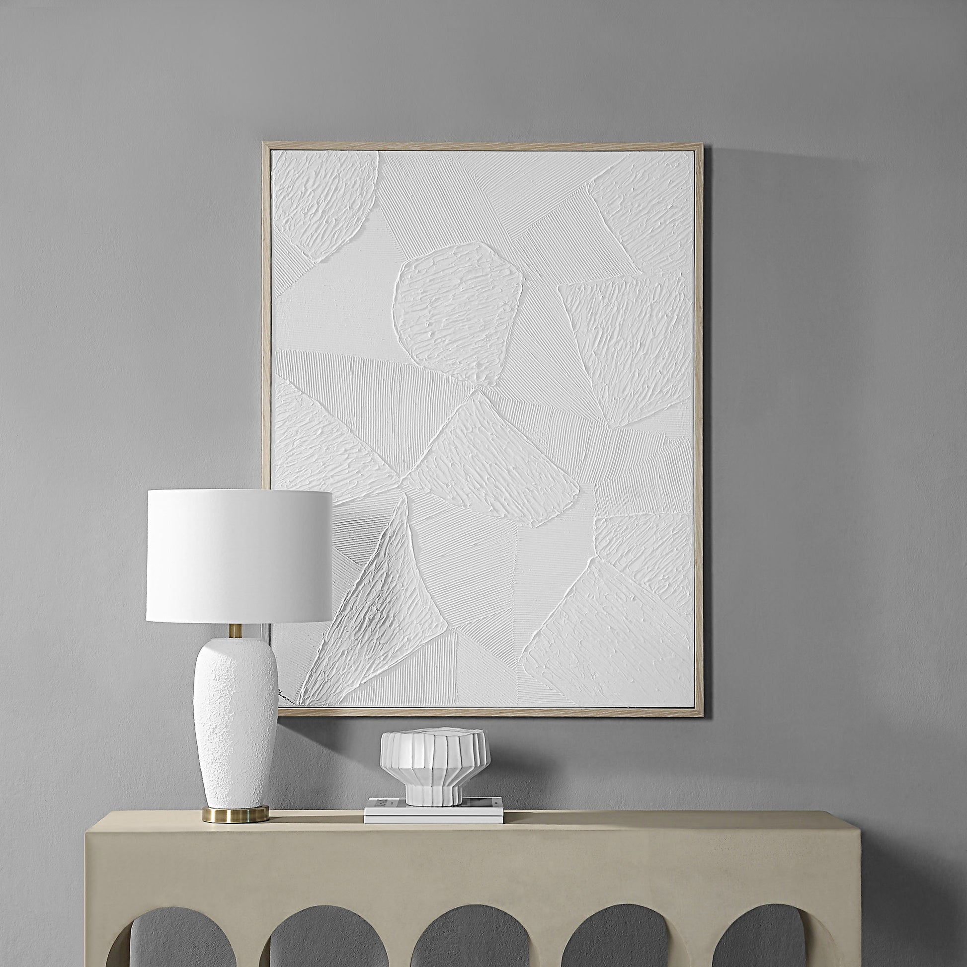 Cairns 48" Wide Canvas Art, White-Canvas Art-DECOROLALA