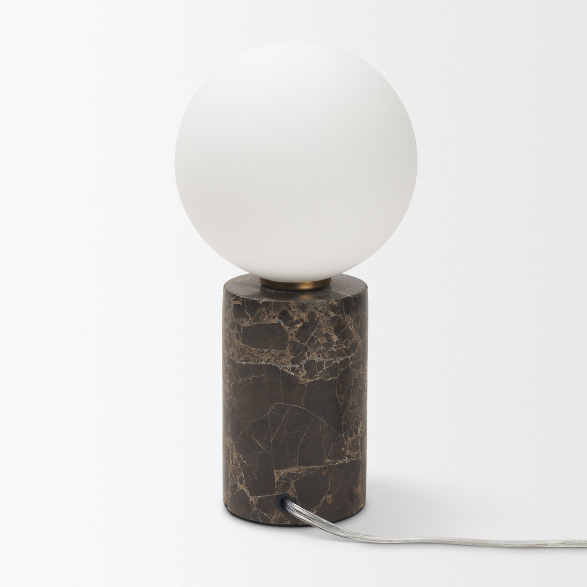 Caldo Brown Marble Base w/ Frosted Glass Globe Table Lamp-Table Lamps-DECOROLALA