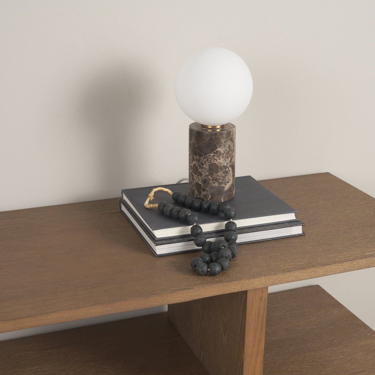 Caldo Brown Marble Base w/ Frosted Glass Globe Table Lamp-Table Lamps-DECOROLALA