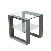 Caleb End Table with Glass Shelf-End Table-DECOROLALA