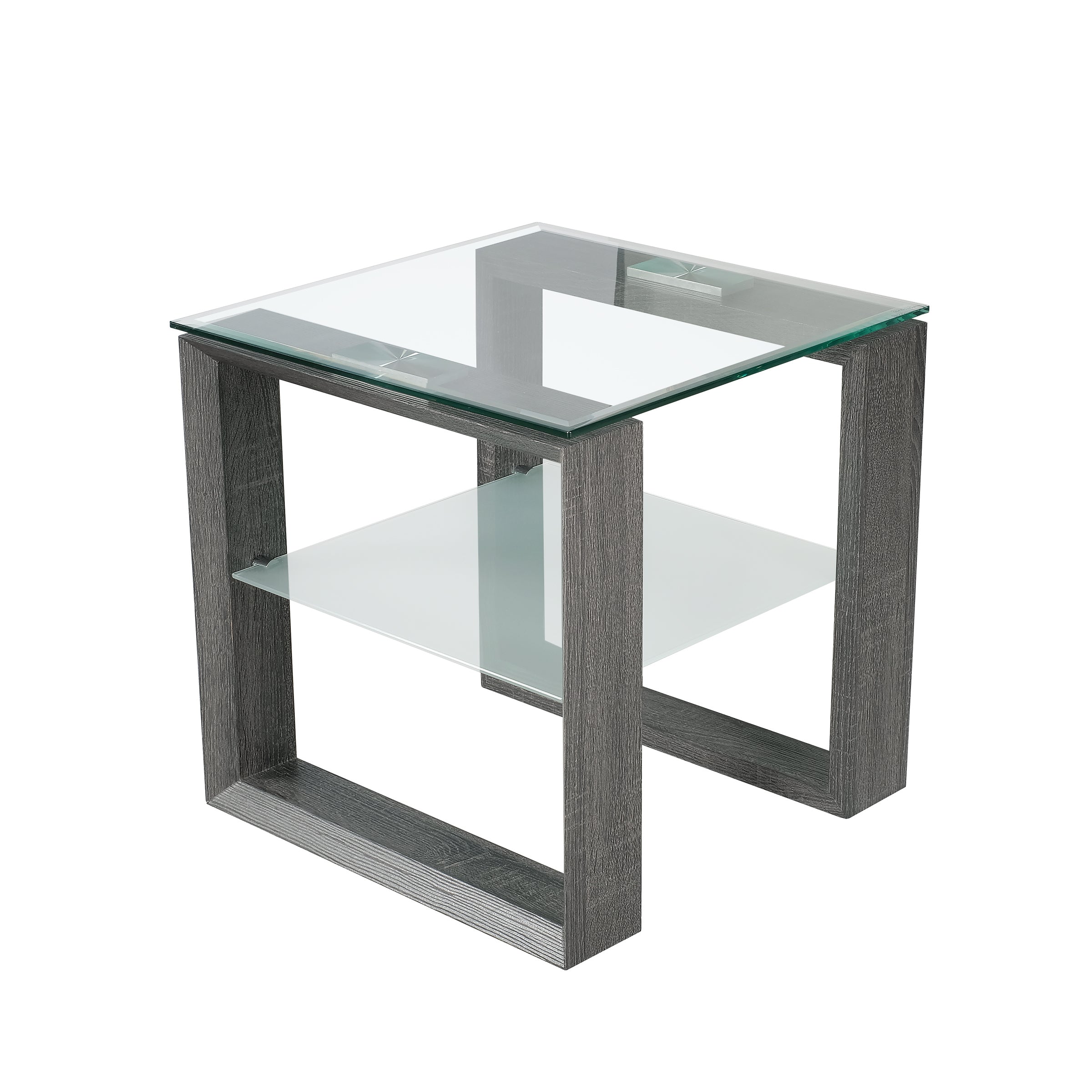 Caleb End Table with Glass Shelf-End Table-DECOROLALA