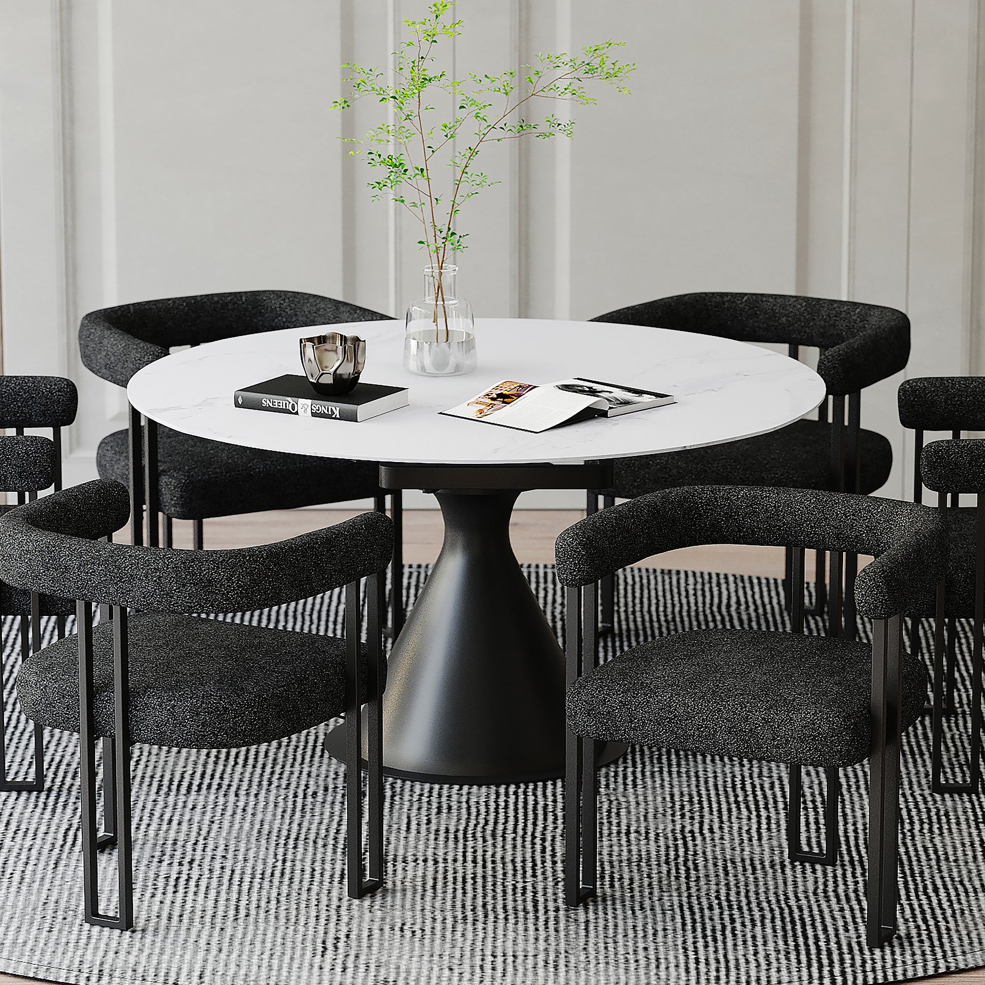 Calisto Extension Dining Table - White Marble Sintered Stone-DECOROLALA