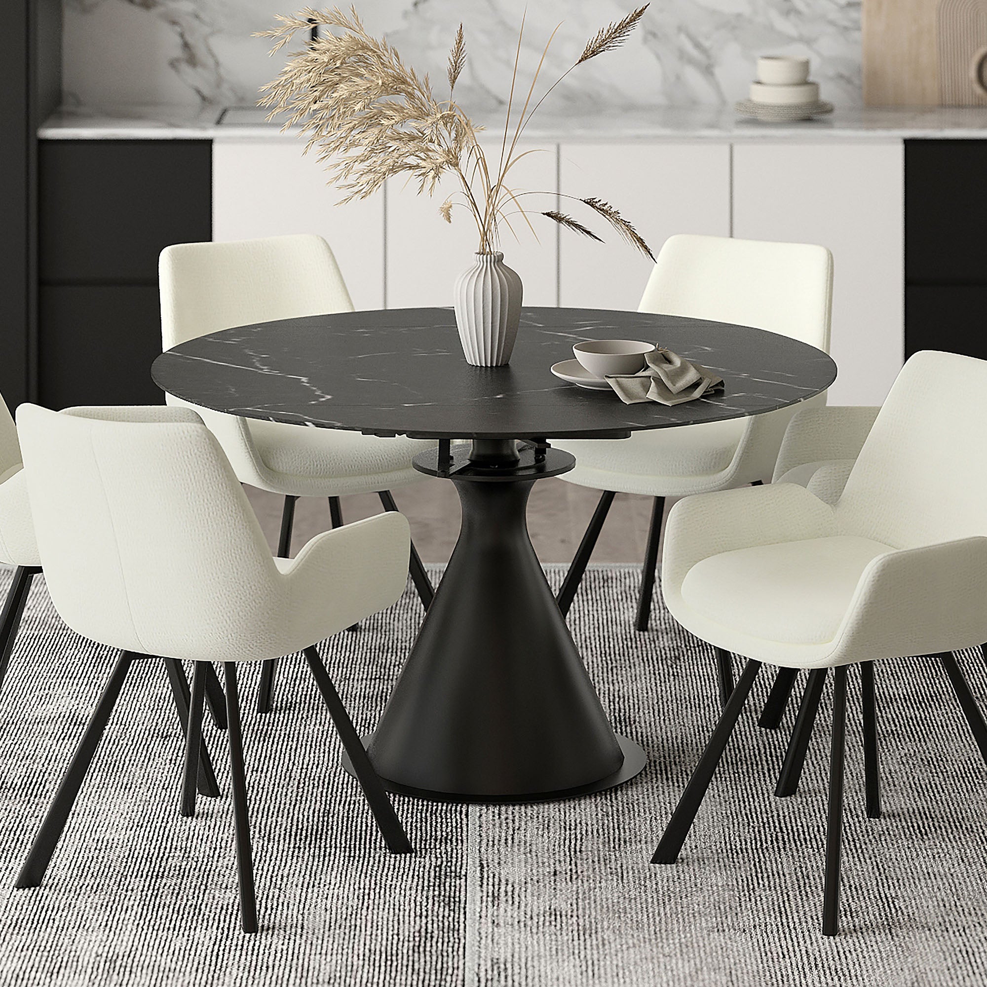 Calisto Round Expanding Dining Table - Black Sintered Stone-DECOROLALA