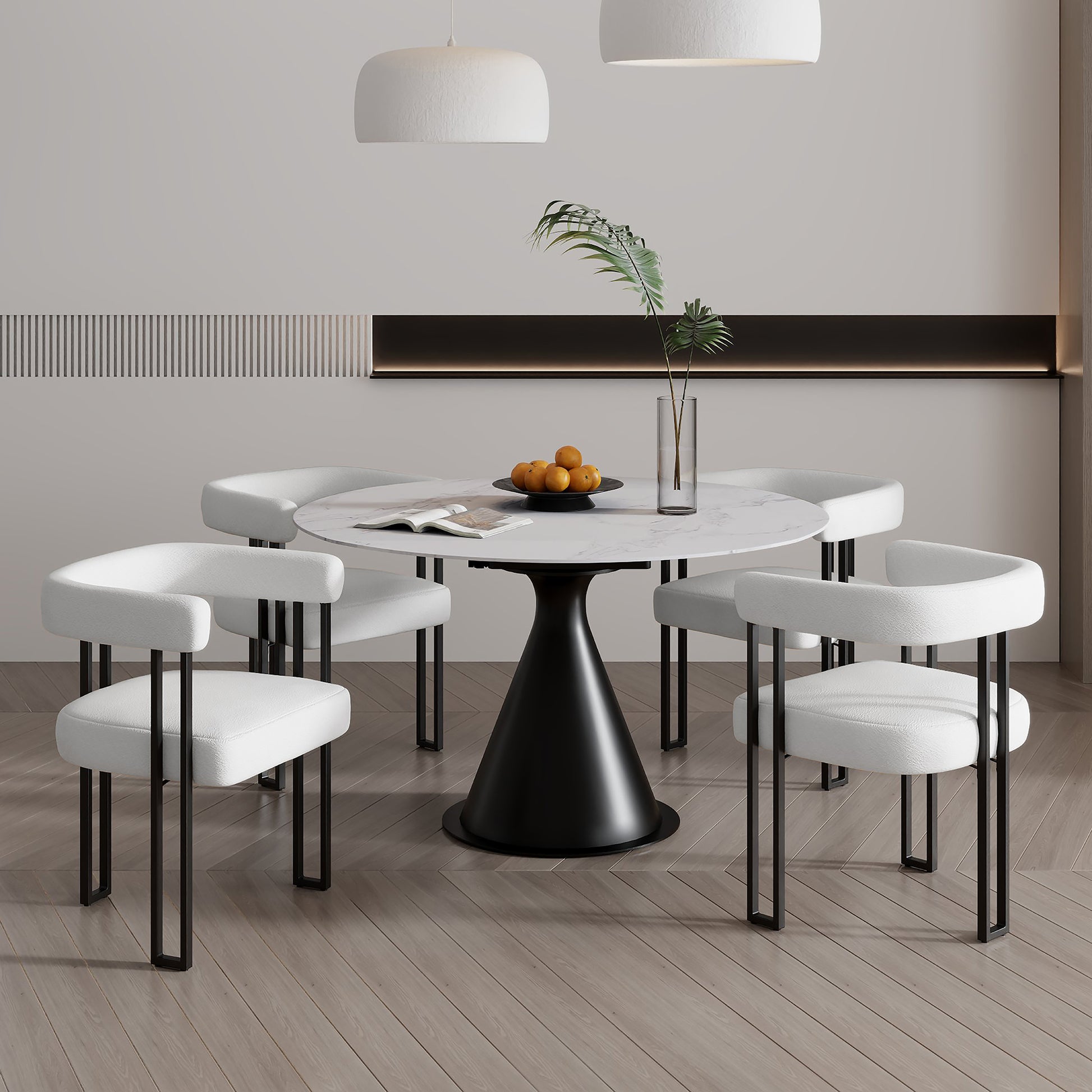 Calisto Scarlet 5-Piece Dining Set - Round Sintered Stone Table-DECOROLALA