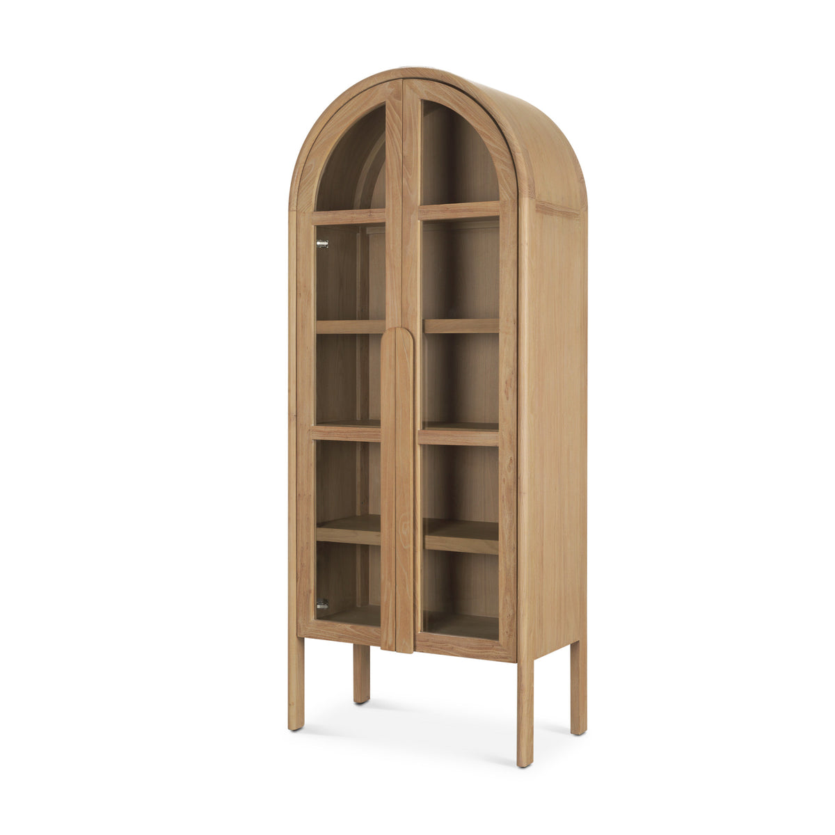 Callum Light Brown Elm Wood w/ Glass Doors Arched Curio Cabinet-Cabinets-DECOROLALA