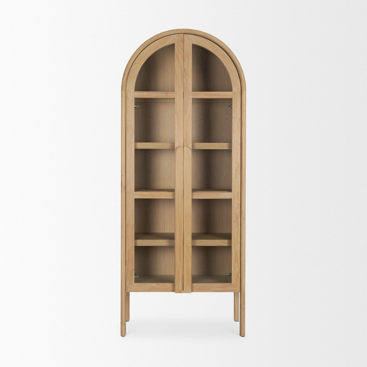 Callum Light Brown Elm Wood w/ Glass Doors Arched Curio Cabinet-Cabinets-DECOROLALA