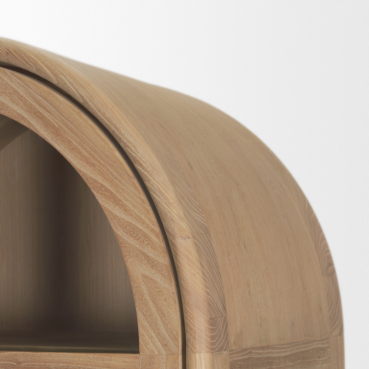 Callum Light Brown Elm Wood w/ Glass Doors Arched Curio Cabinet-Cabinets-DECOROLALA