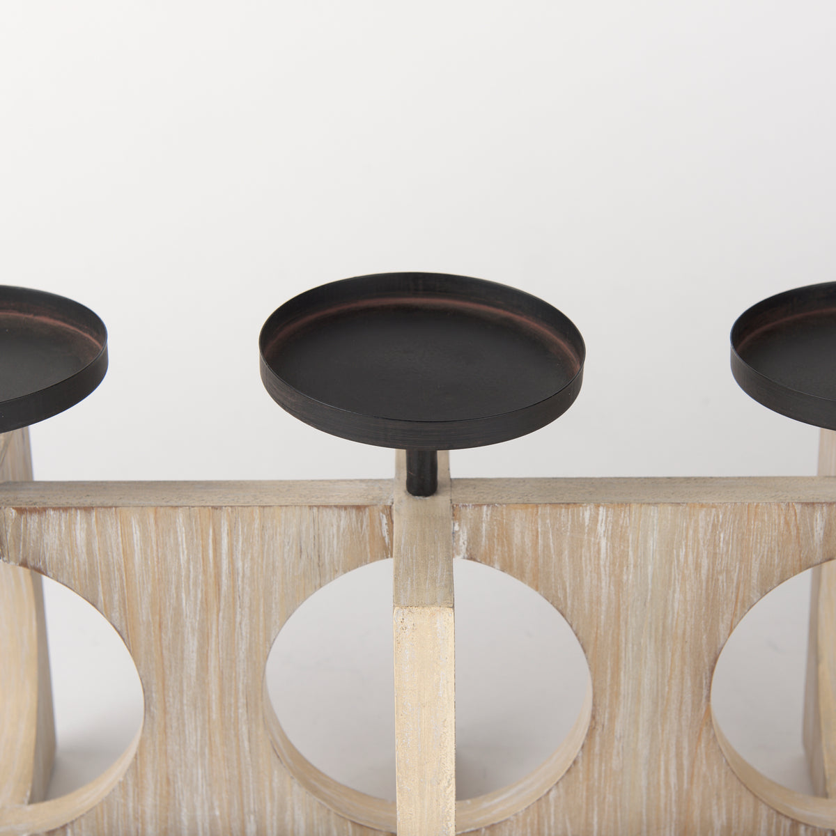 Cambie 29.0L x 6.0W x 9.0H Natural Wood W/Black Metal Candle Holders-Table Candle Holders-DECOROLALA