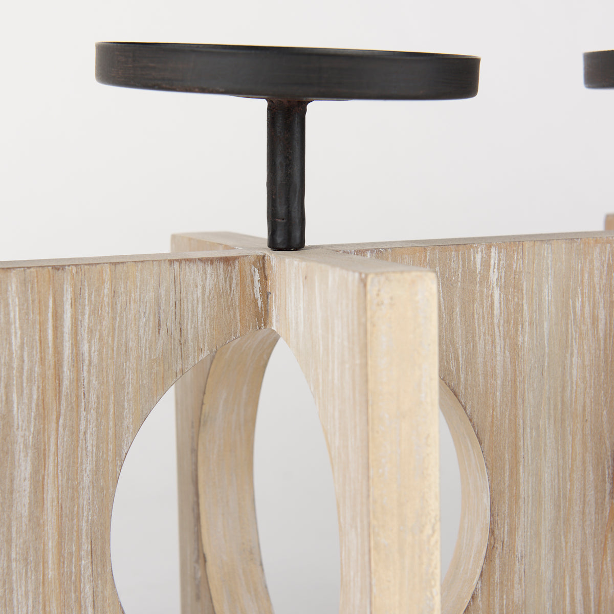 Cambie 29.0L x 6.0W x 9.0H Natural Wood W/Black Metal Candle Holders-Table Candle Holders-DECOROLALA