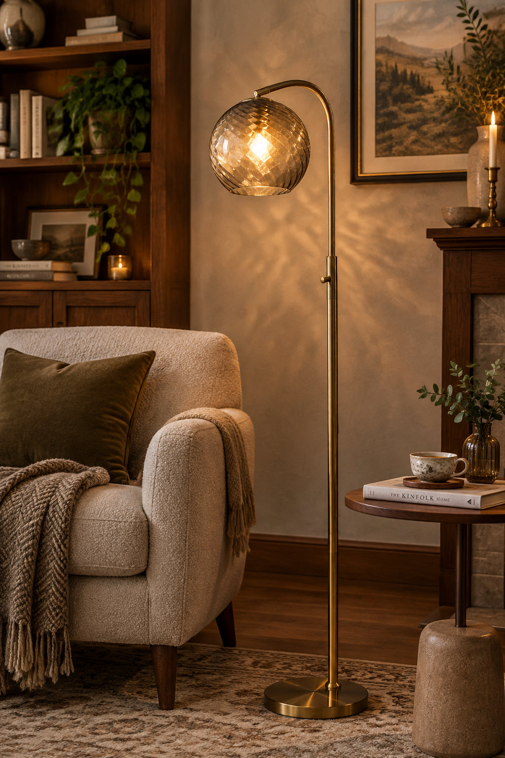Camden Floor Lamp - Antique Brass Globe Shade-Lighting-DECOROLALA