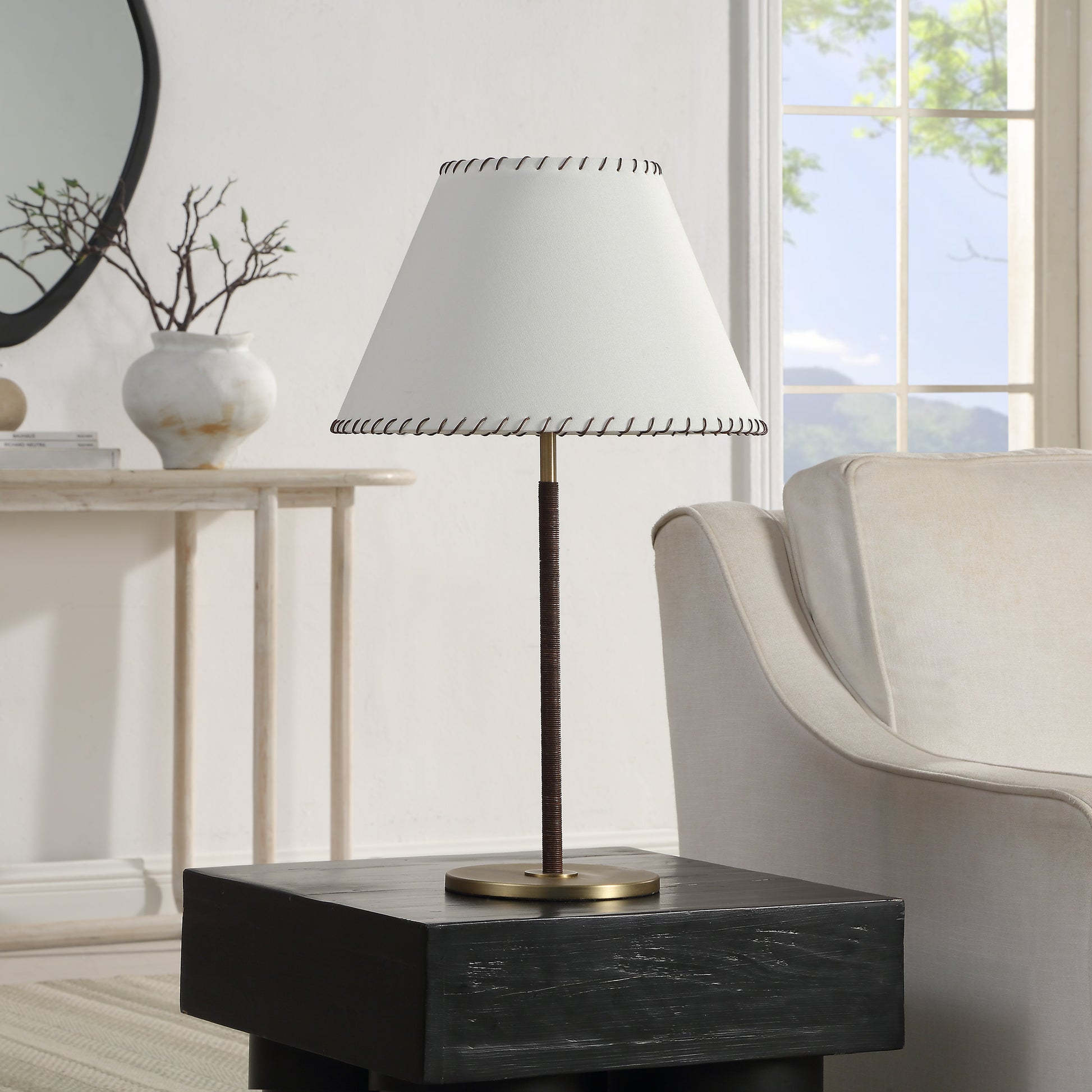 Camelia 27" Table Lamp, Brass & Ivory-Table Lamp-DECOROLALA