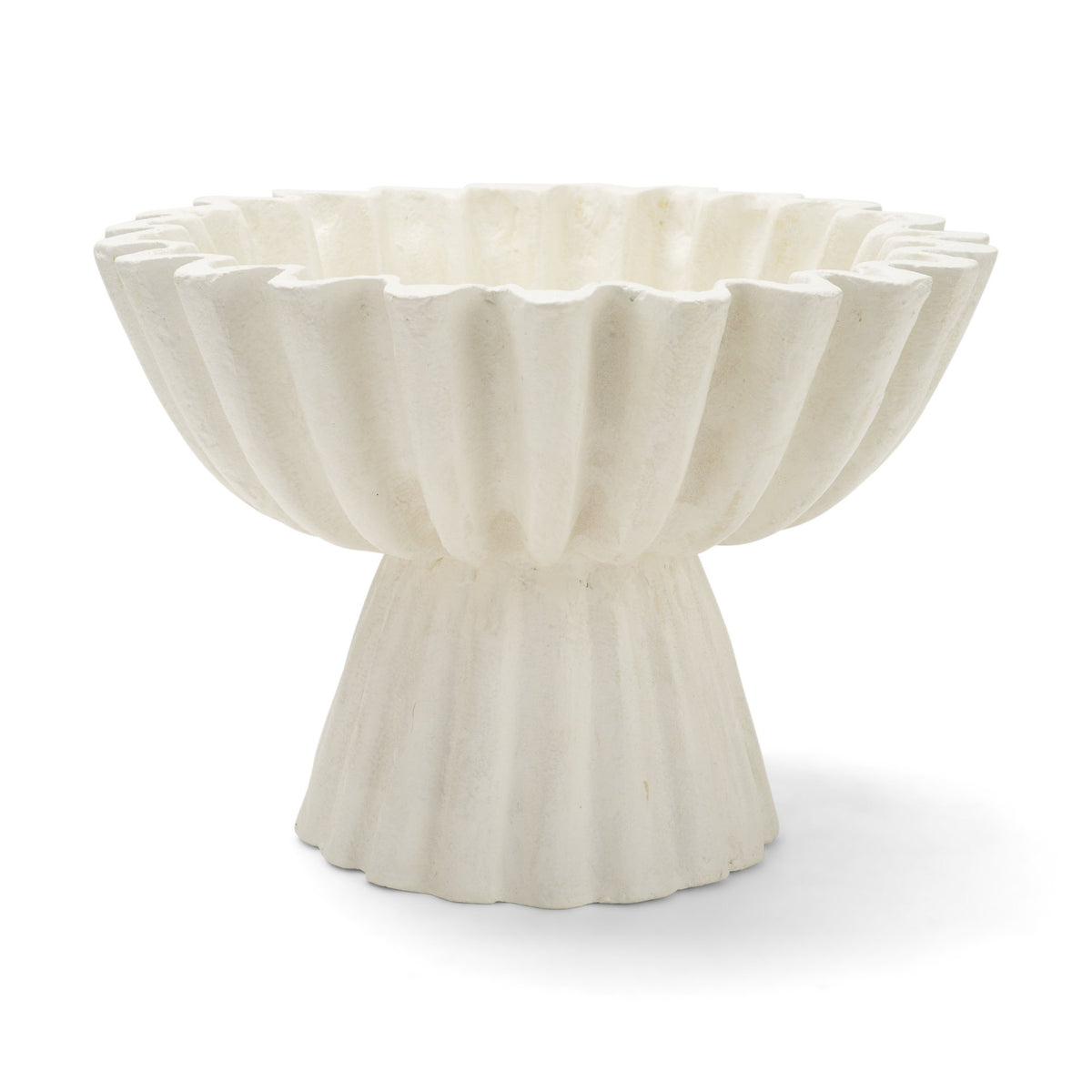 Camelia Fluted White Paper Mache Pedastal Centerpiece Bowl-Bowls-DECOROLALA