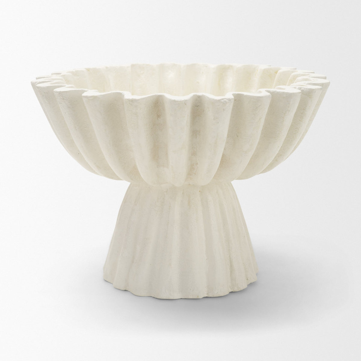 Camelia Fluted White Paper Mache Pedastal Centerpiece Bowl-Bowls-DECOROLALA