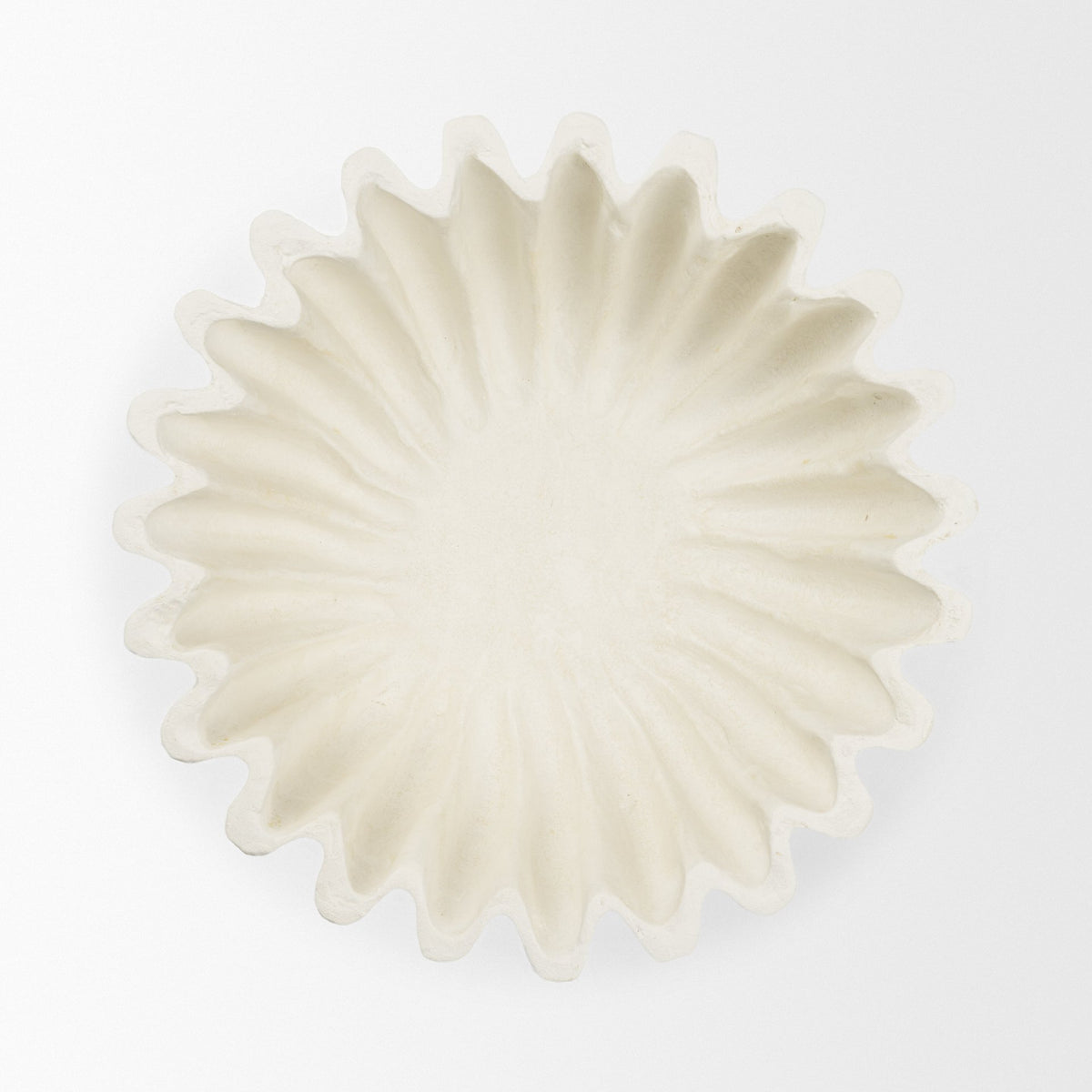 Camelia Fluted White Paper Mache Pedastal Centerpiece Bowl-Bowls-DECOROLALA