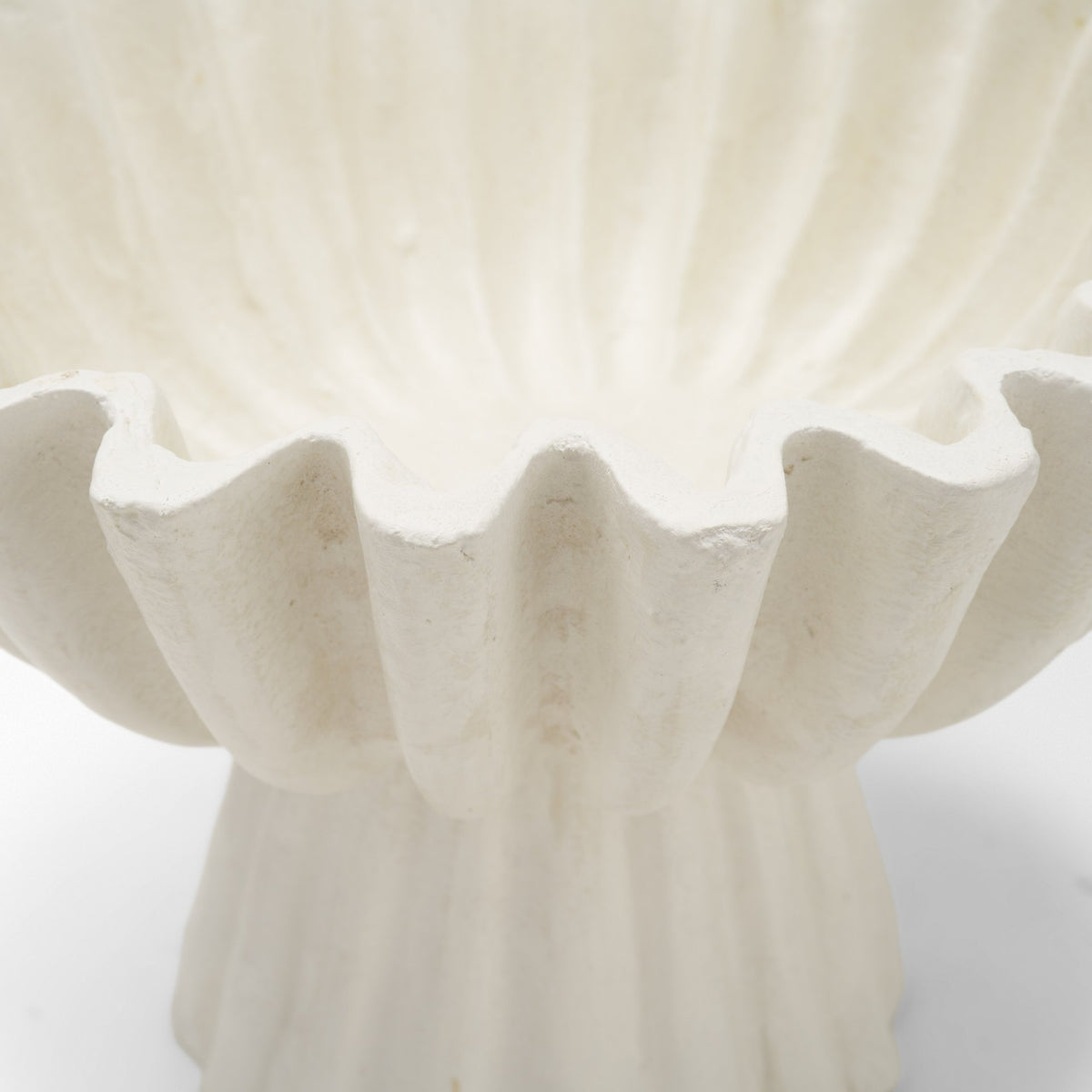Camelia Fluted White Paper Mache Pedastal Centerpiece Bowl-Bowls-DECOROLALA