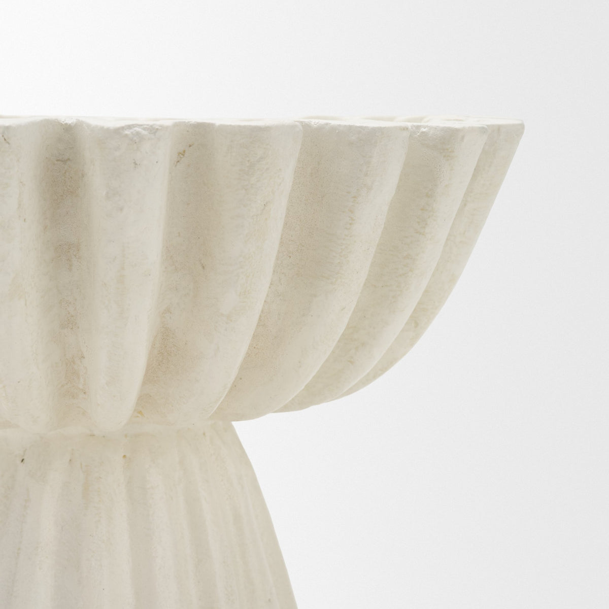 Camelia Fluted White Paper Mache Pedastal Centerpiece Bowl-Bowls-DECOROLALA