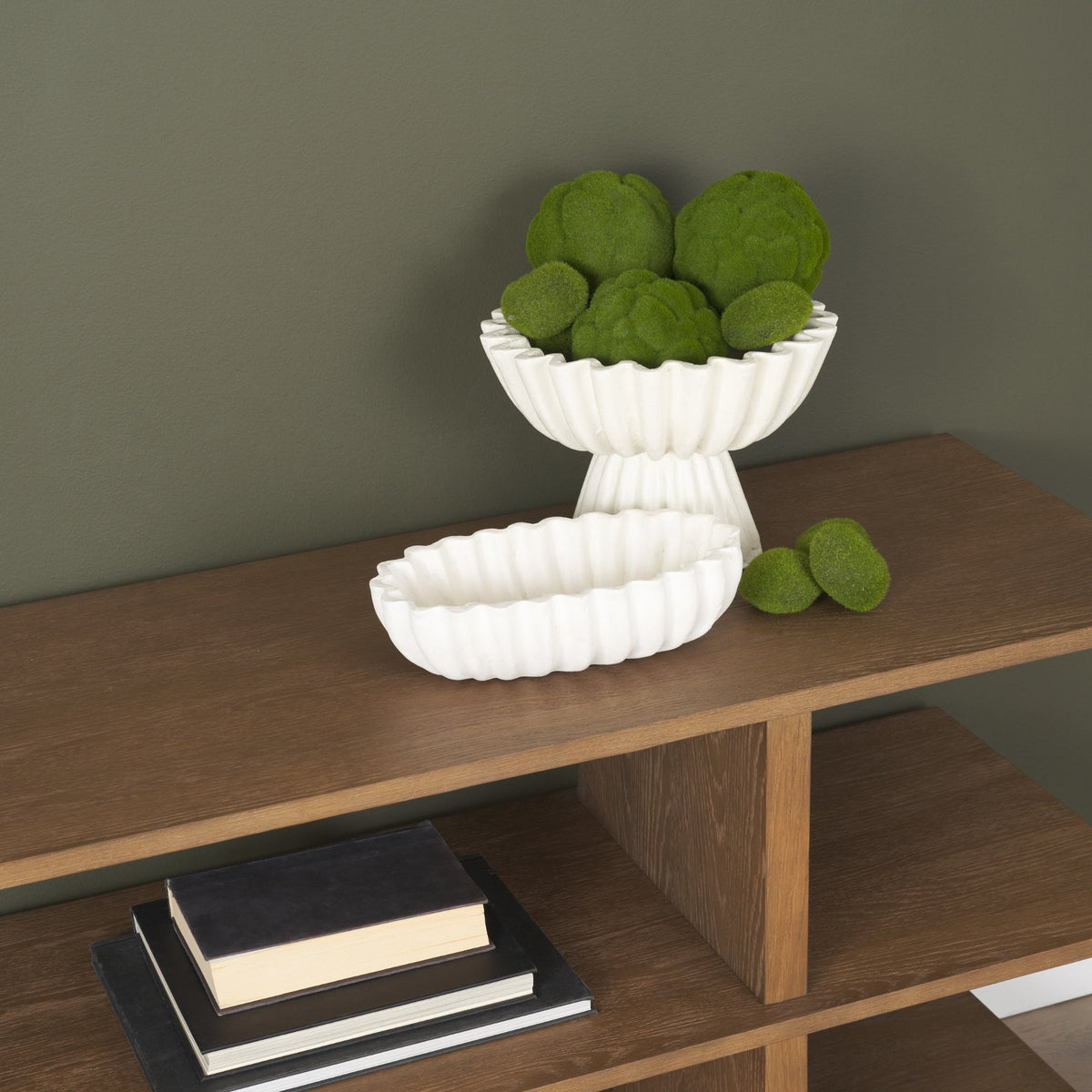 Camelia Fluted White Paper Mache Pedastal Centerpiece Bowl-Bowls-DECOROLALA