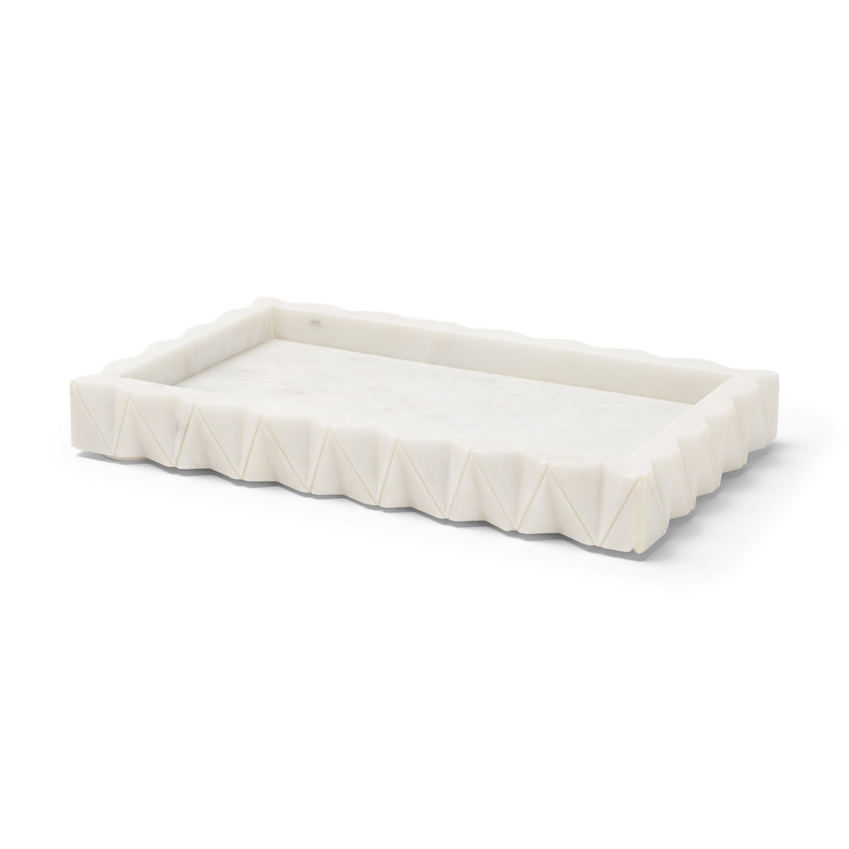 Camellia Rectangular White Marble Scalloped Tray-Trays-DECOROLALA