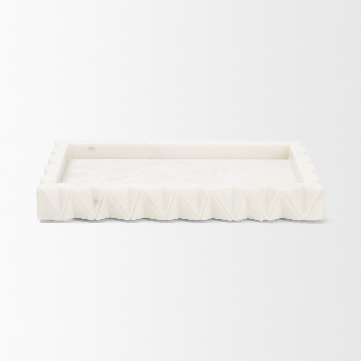 Camellia Rectangular White Marble Scalloped Tray-Trays-DECOROLALA