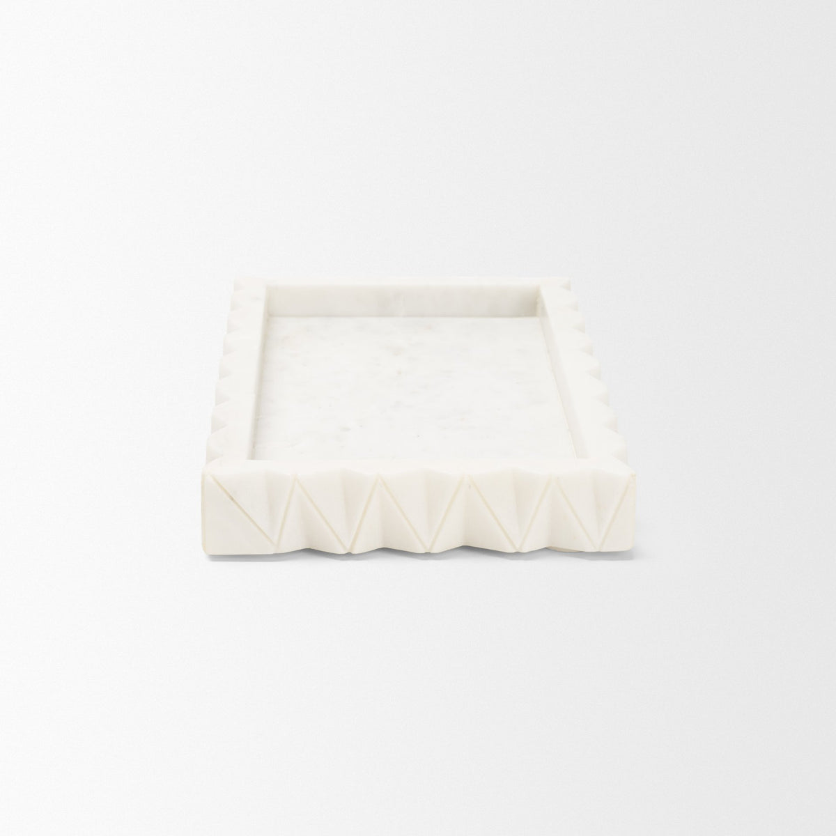 Camellia Rectangular White Marble Scalloped Tray-Trays-DECOROLALA