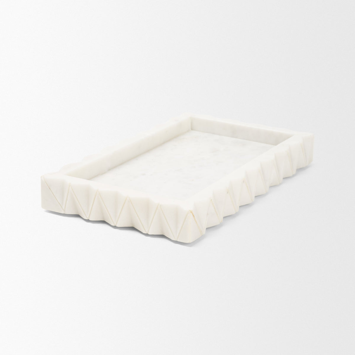 Camellia Rectangular White Marble Scalloped Tray-Trays-DECOROLALA