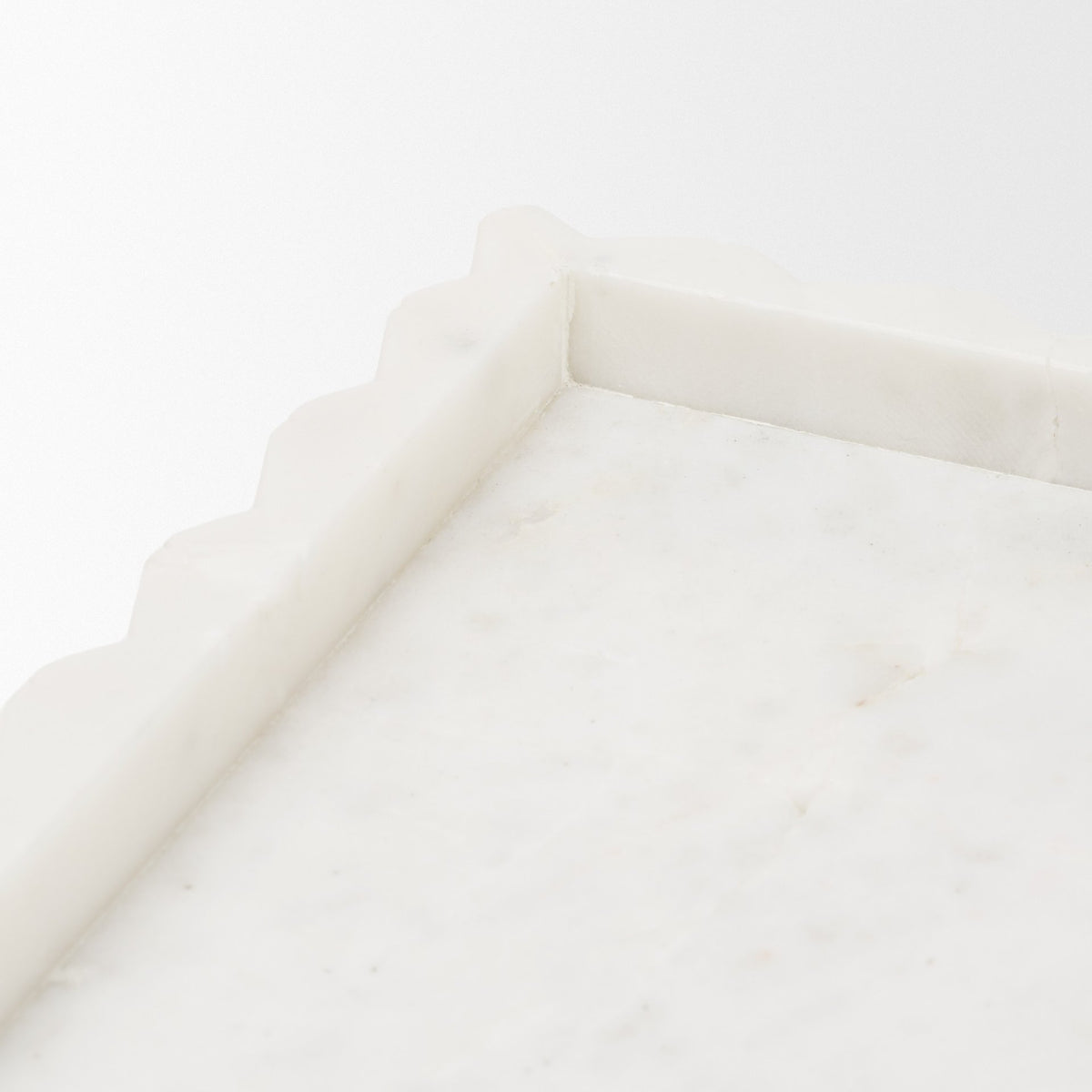 Camellia Rectangular White Marble Scalloped Tray-Trays-DECOROLALA