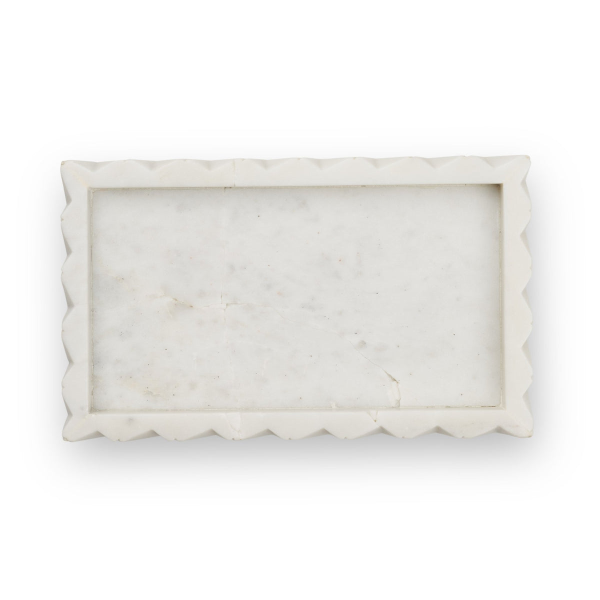 Camellia Rectangular White Marble Scalloped Tray-Trays-DECOROLALA