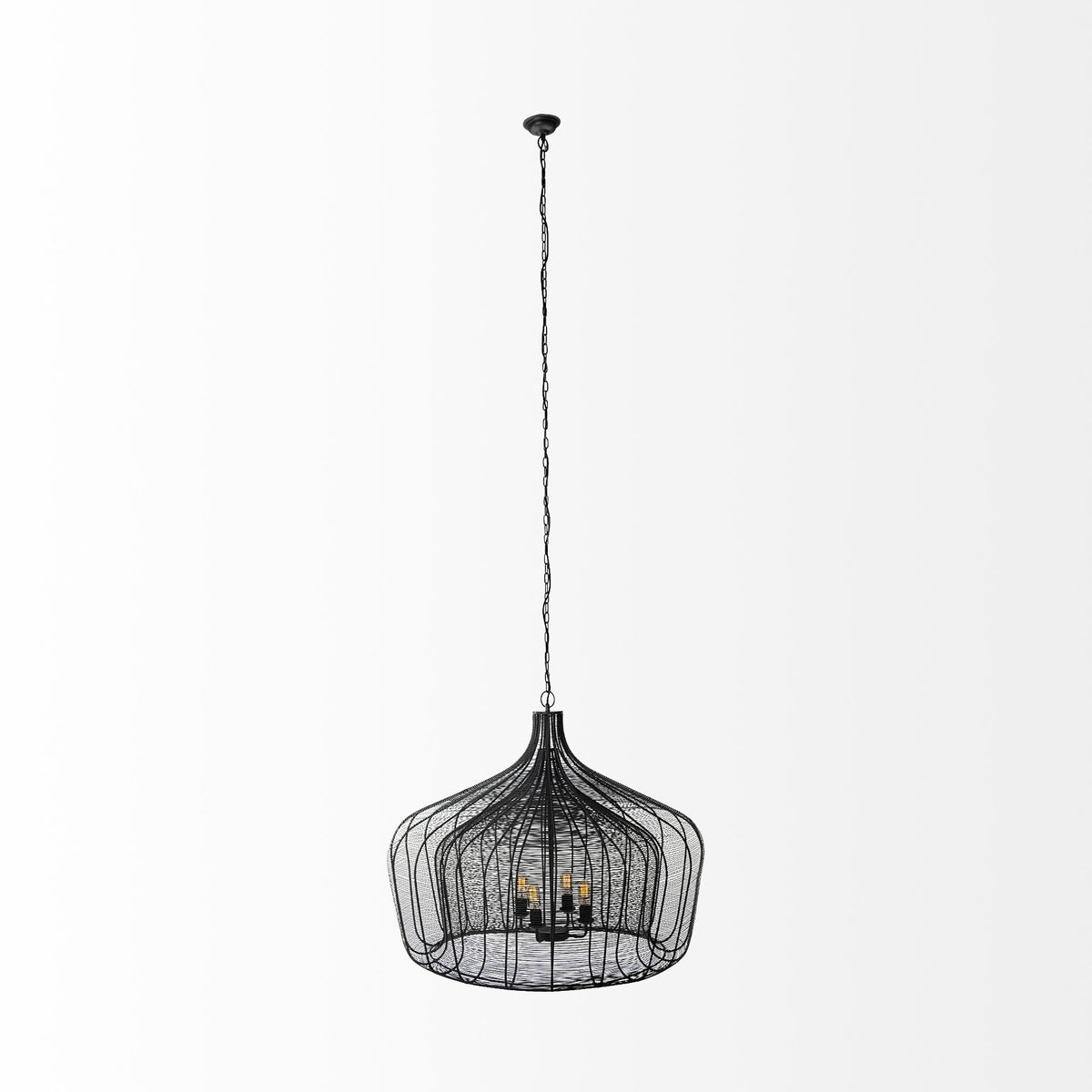 Camila (40"x31") Black Metal Mesh-Style Four Bulb Chandelier-Chandeliers-DECOROLALA