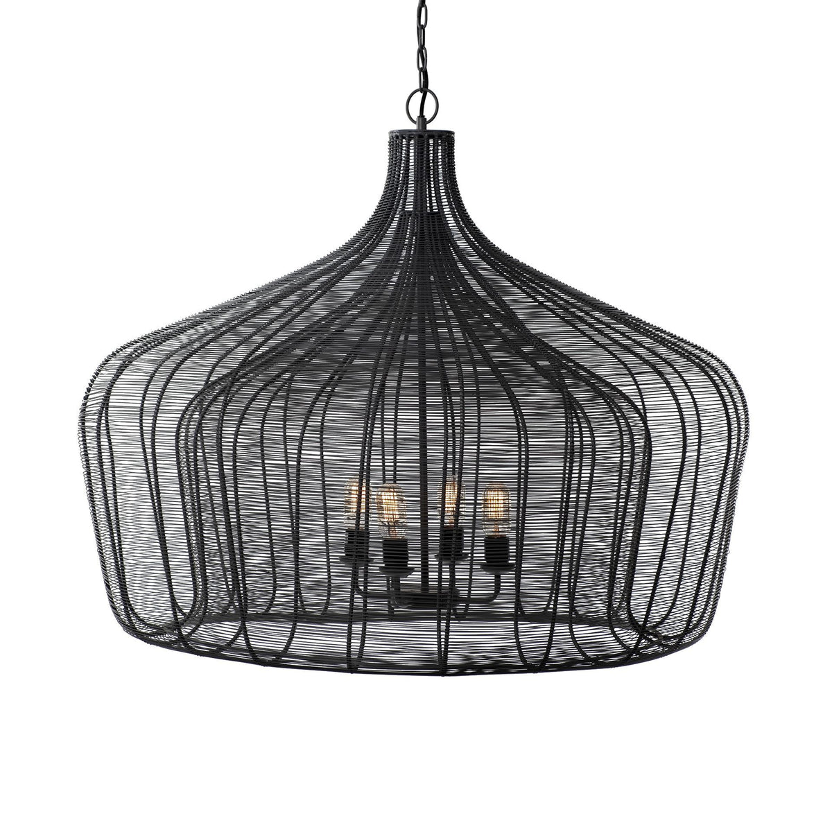Camila Black Metal Mesh Four-Bulb Chandelier-Chandeliers-DECOROLALA