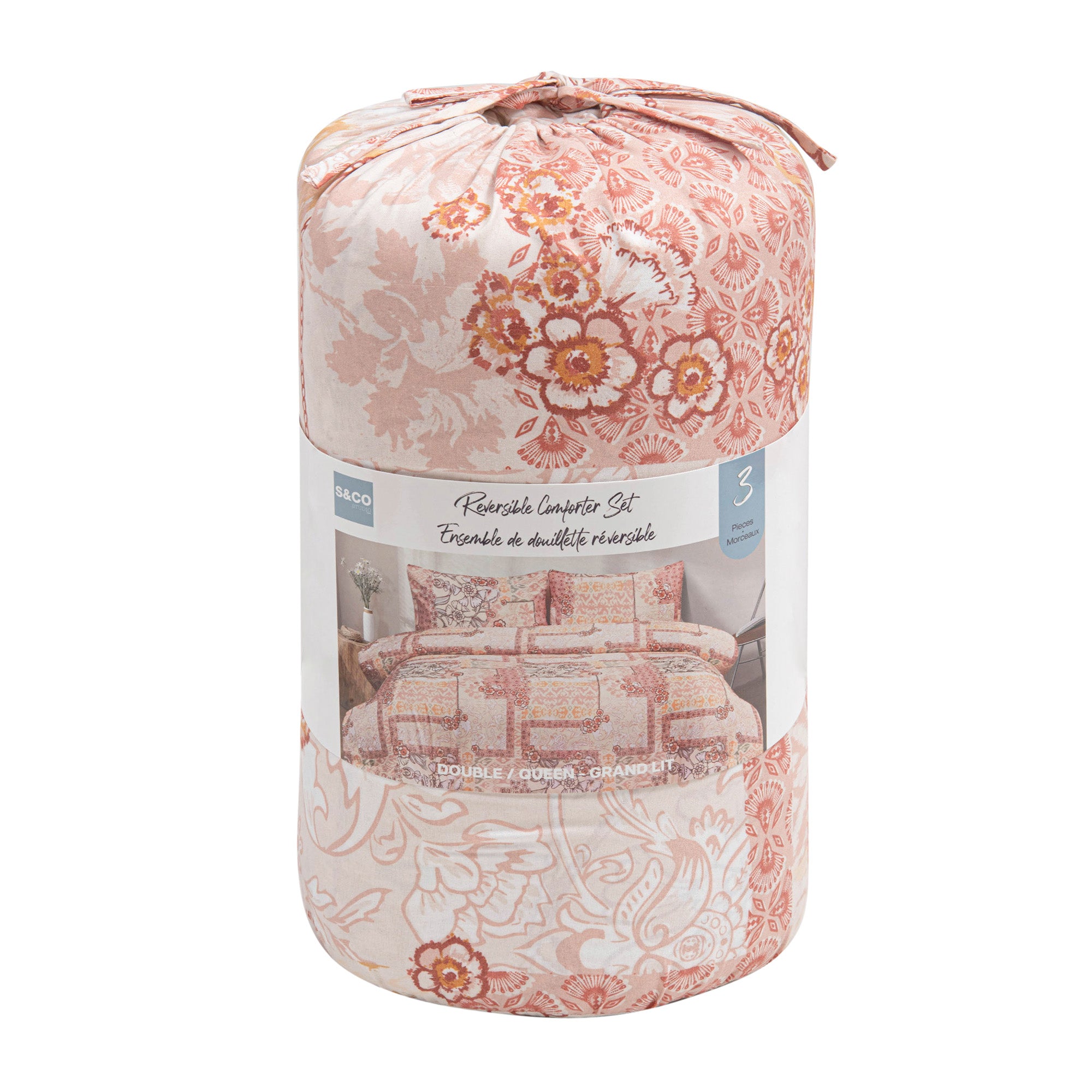Camille 2PC Reversible Comforter Set - Blush Pink-Comforters and Quilts-DECOROLALA
