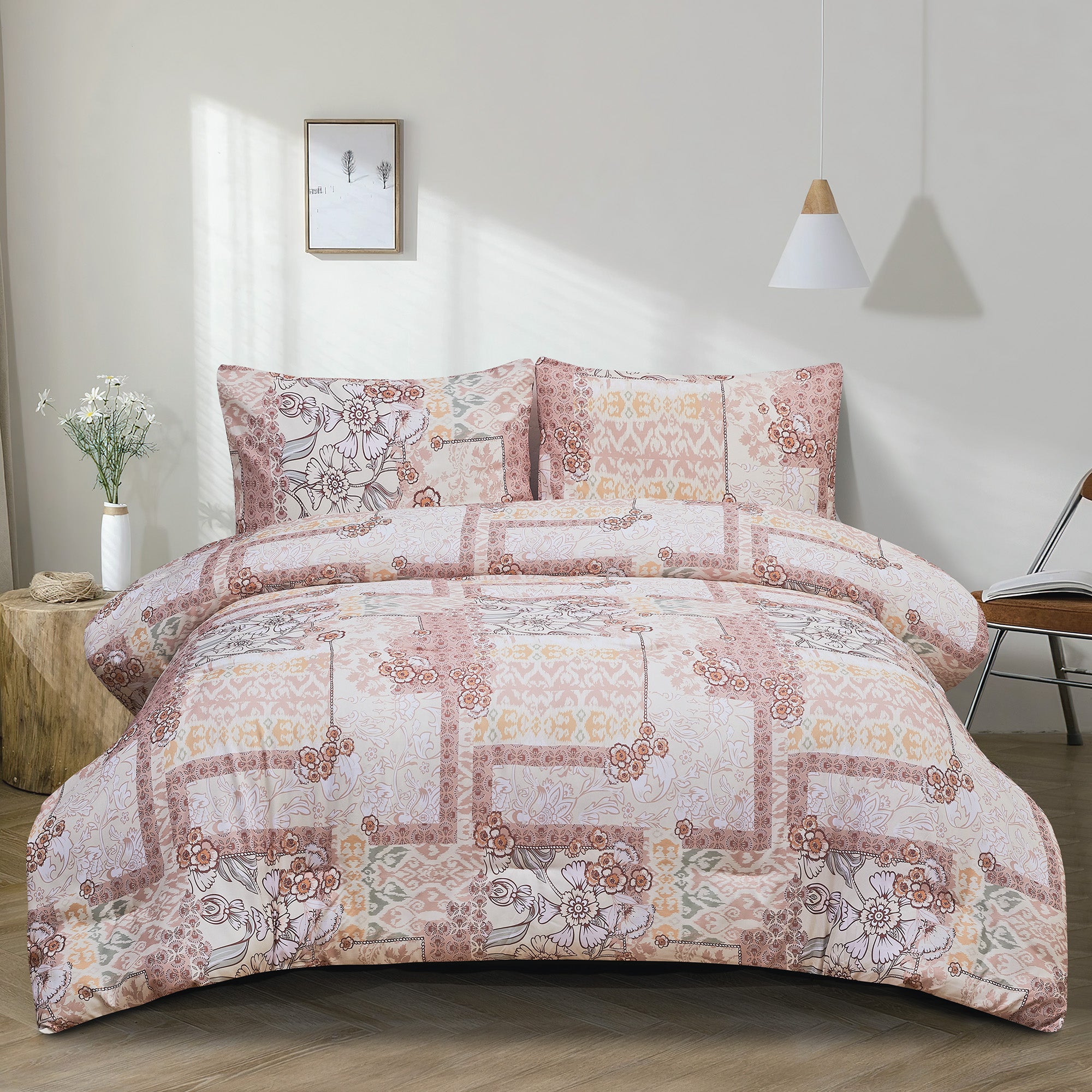 Camille 2PC Reversible Comforter Set - Blush Pink-Comforters and Quilts-DECOROLALA