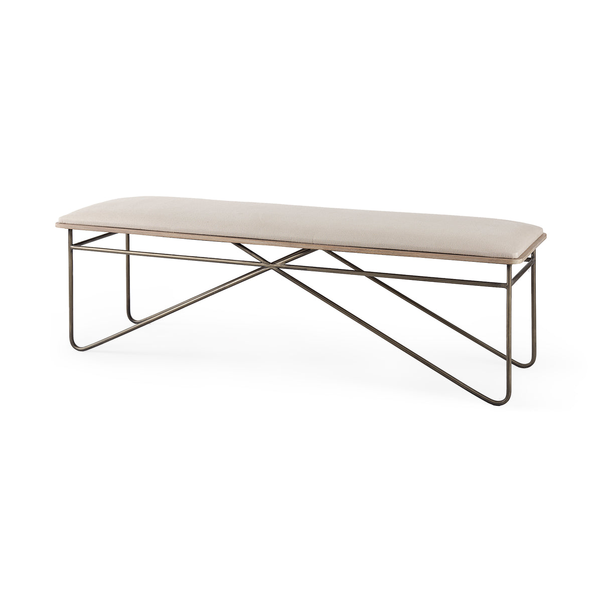 Camille 55.5L x 16.0W x 17.0H Cream Fabric Seat W/ Metal Frame Bench-Benches-DECOROLALA